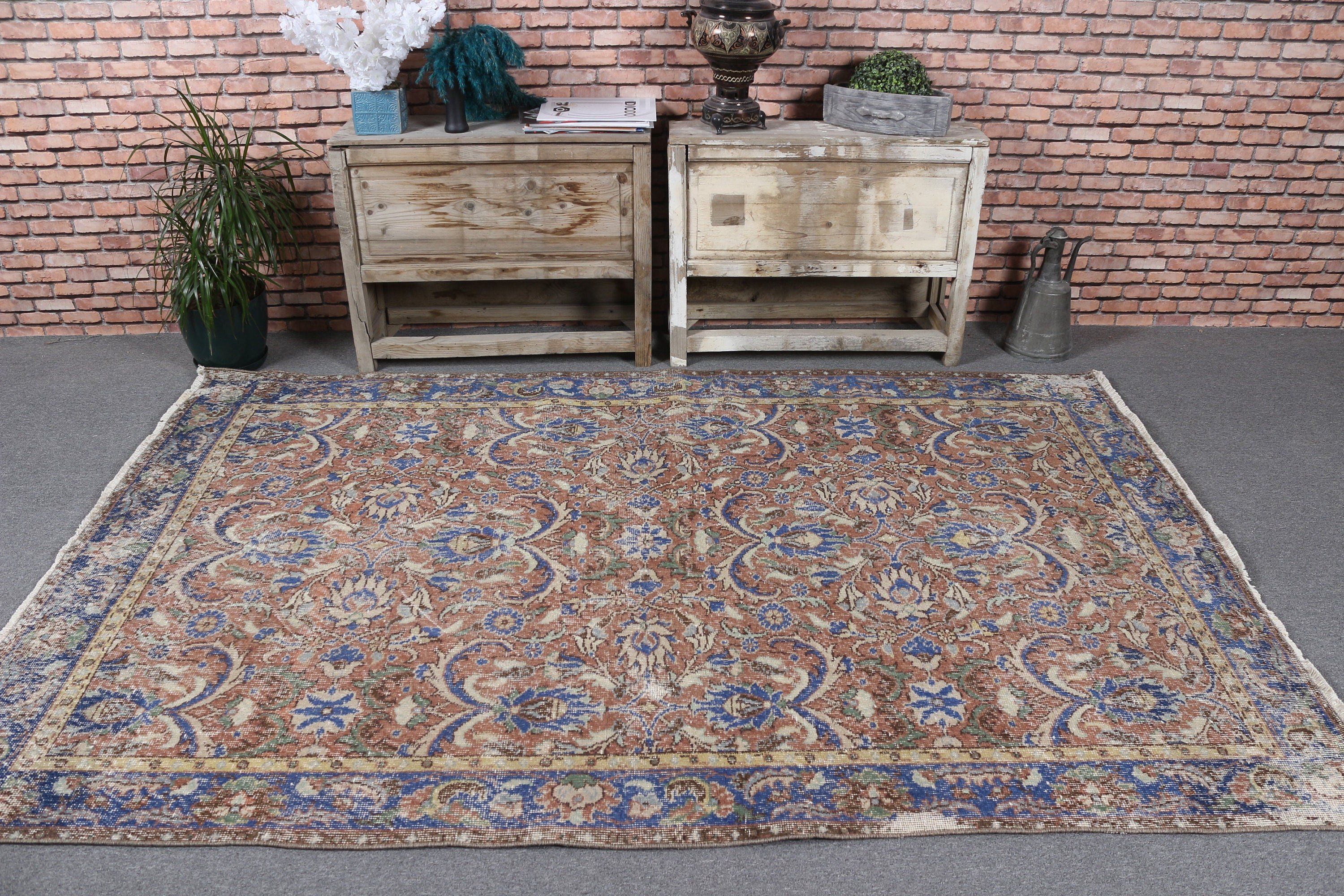 Blue Floor Rug, Antique Rug, 5.1x7.9 ft Large Rugs, Turkish Rug, Pastel Rug, Vintage Rugs, Anatolian Rugs, Bedroom Rug, Dining Room Rug