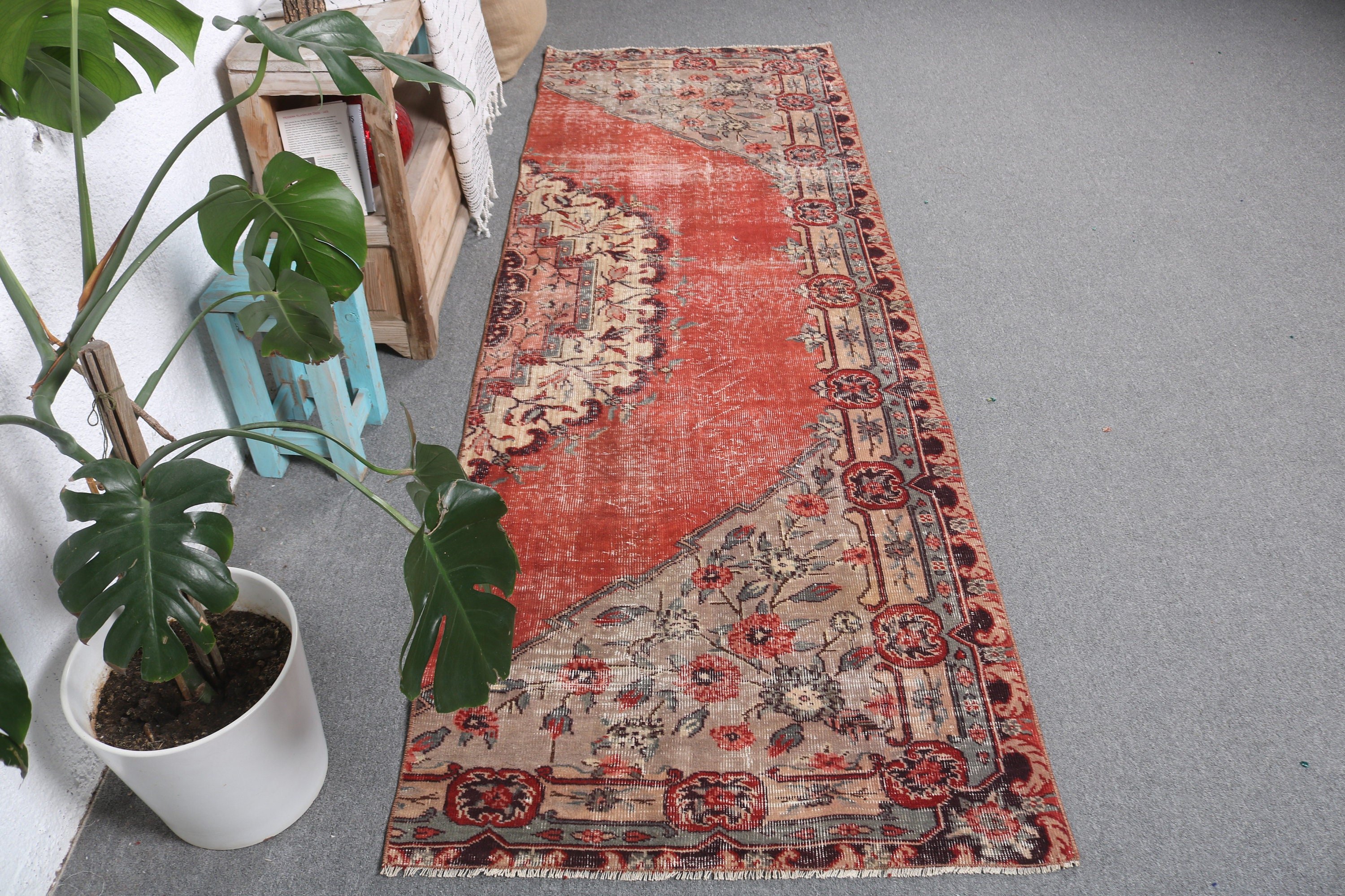 Vintage Runner Halılar, Yün Halılar, 2,9x8,7 ft Runner Halılar, Geometrik Halılar, Kırmızı Oryantal Halılar, Vintage Halılar, Türk Halısı, Koridor Halısı