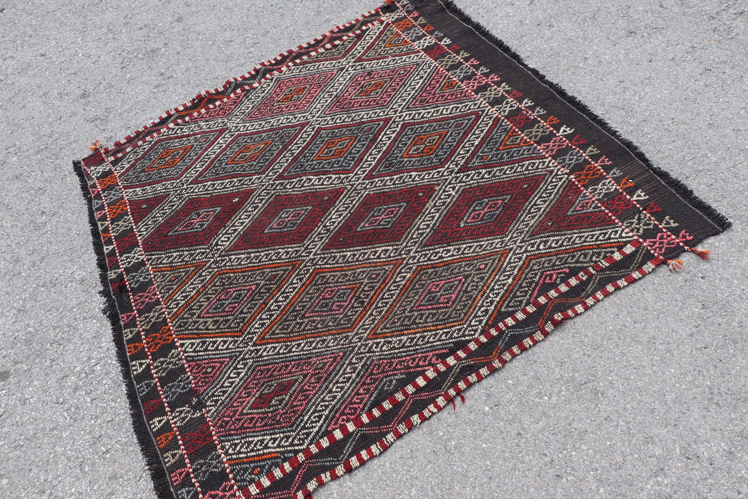 Floor Rugs, Kilim, Vintage Rug, Nursery Rug, Kitchen Rugs, Wool Rug, Turkish Rugs, 4.2x4.5 ft Accent Rug, Red Antique Rug, Bright Rug