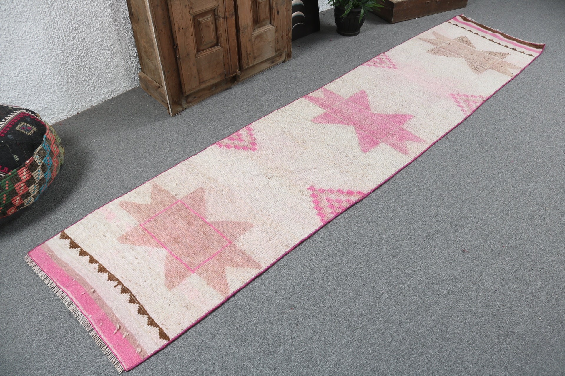 Geometrik Halılar, Ev Dekorasyonu Halısı, Vintage Yolluk Halıları, Vintage Halı, Aztek Halıları, 2.3x10 ft Yolluk Halıları, Türk Halısı, Bej Fas Halısı