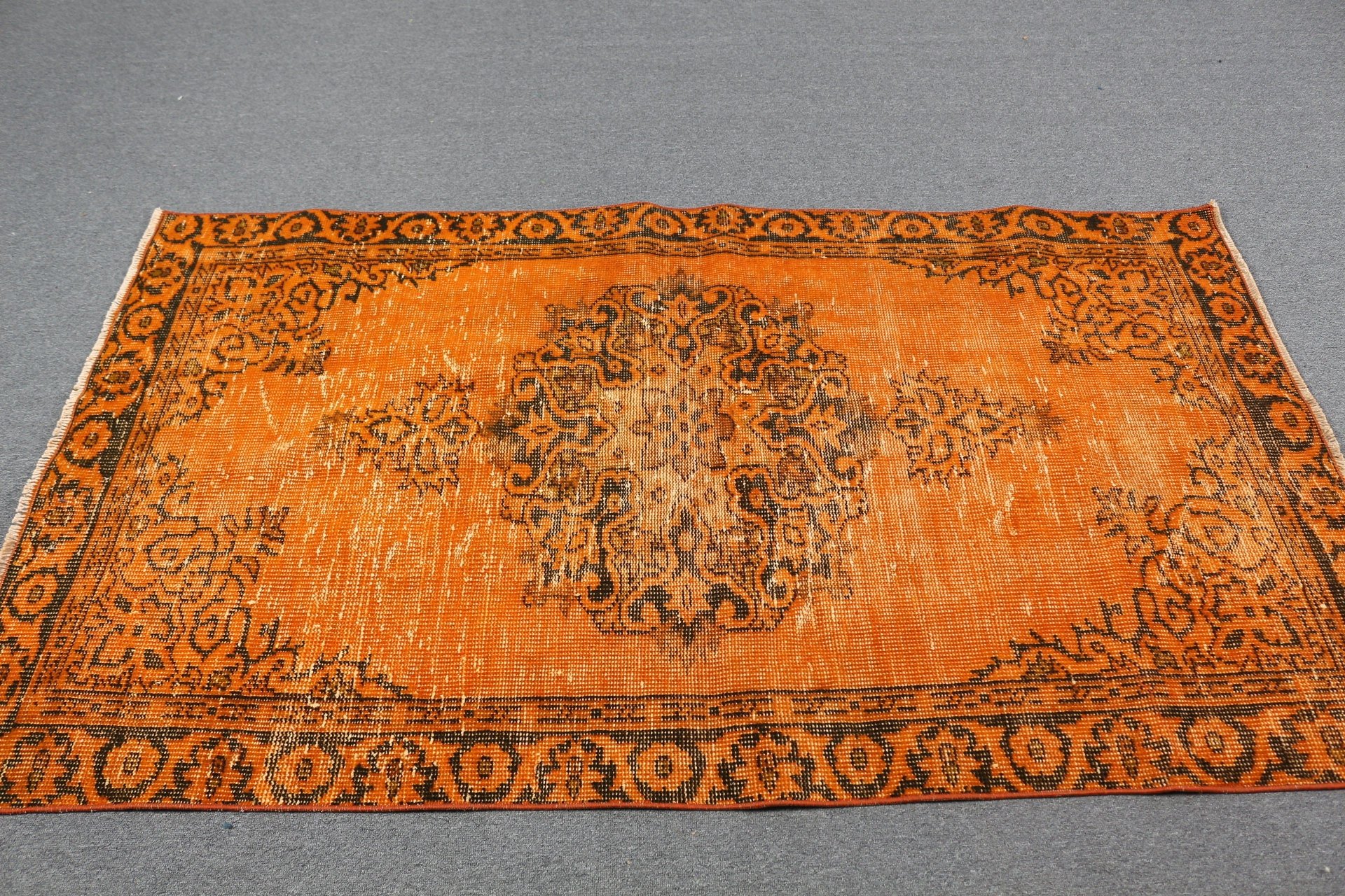 Retro Rug, Vintage Rug, Orange Home Decor Rug, Oushak Rug, Nursery Rug, Home Decor Rugs, Turkish Rug, Entry Rug, 3.7x6.4 ft Accent Rug