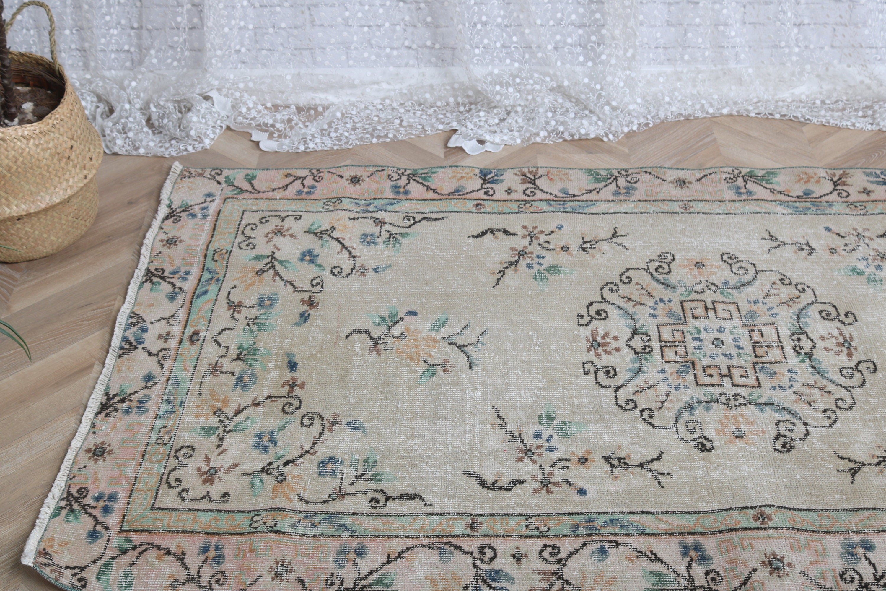 Vintage Halı, 3.6x6.8 ft Alan Halısı, Türk Halıları, Oturma Odası Halıları, Mutfak Halısı, Modern Halı, Boho Halıları, Yeşil Yatak Odası Halısı, Ev Dekor Halısı