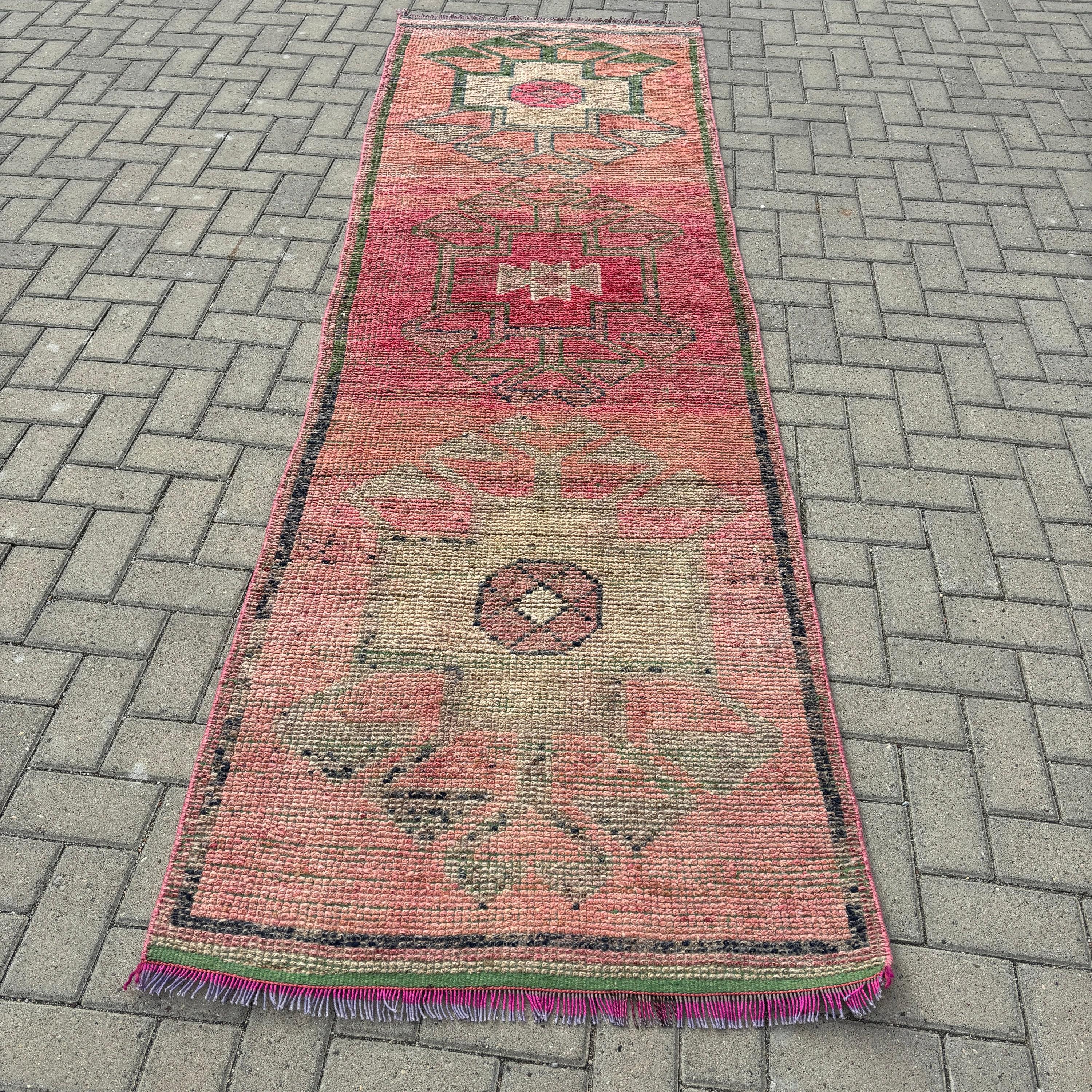 Turuncu Antika Halı, Anadolu Halıları, Vintage Halı, Yer Halısı, Yün Halılar, 3.1x10.1 ft Runner Halısı, Türk Halıları, Koridor Halıları, Koridor Halısı