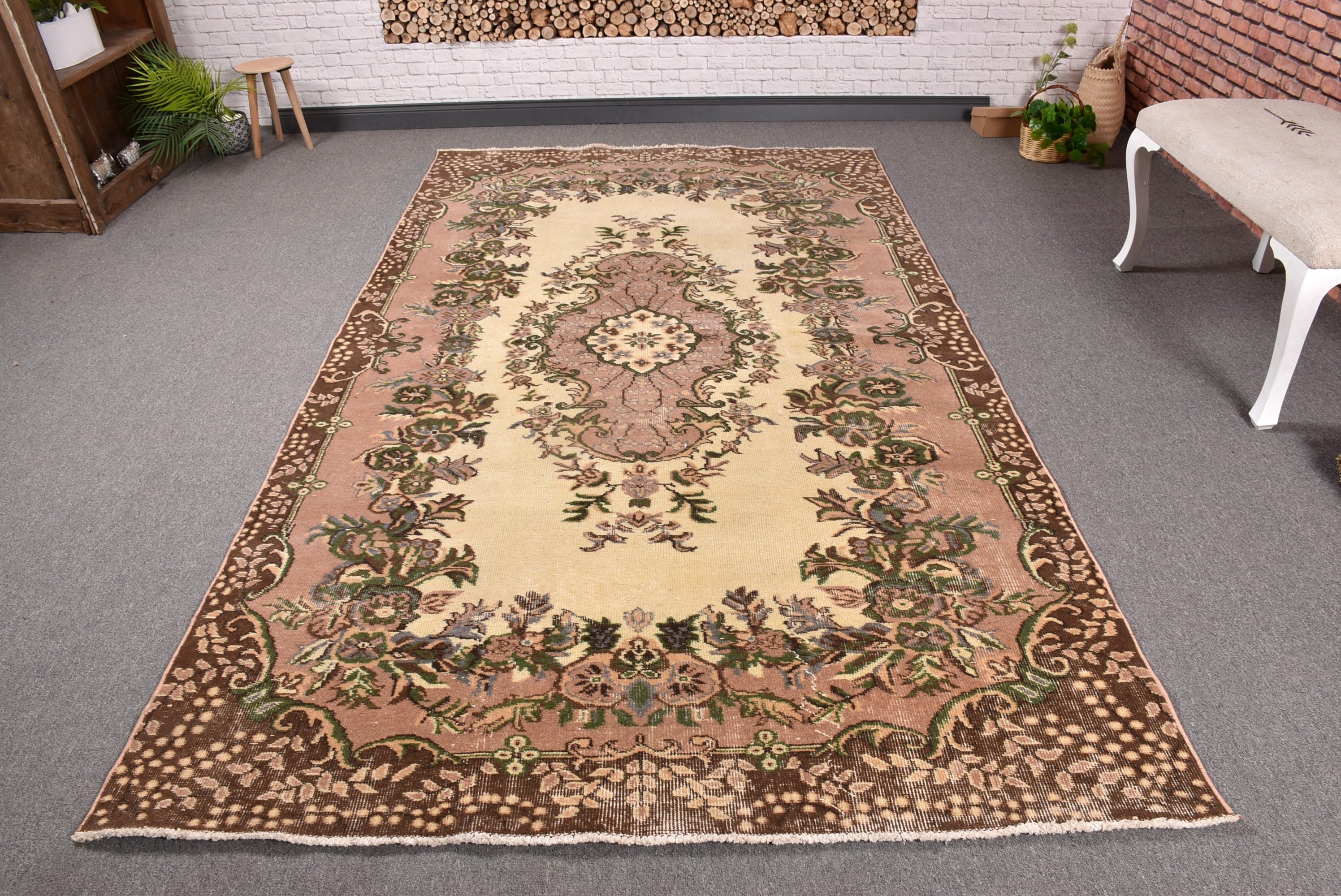 Türk Halıları, Yemek Odası Halısı, 5.2x9.3 ft Büyük Halı, Büyük Boho Halıları, Modern Halı, Vintage Halılar, Bej Düz Dokuma Halı