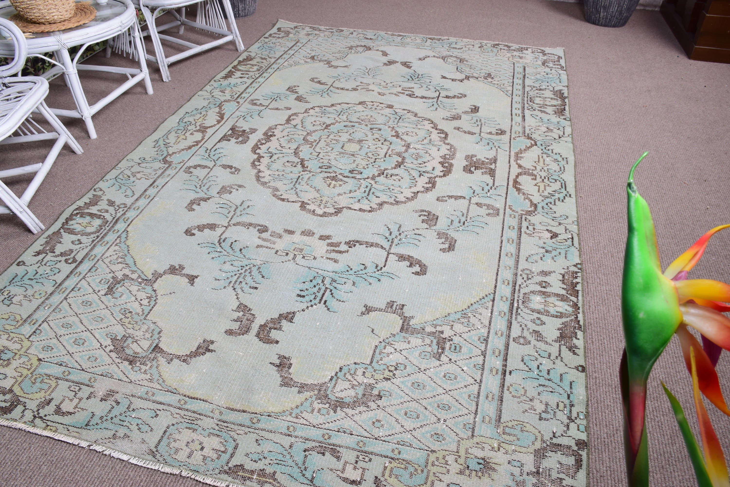 5.7x9.5 ft Large Rugs, Nomadic Rug, Floor Rug, Living Room Rugs, Salon Rug, Oriental Rug, Green Bedroom Rug, Vintage Rug, Turkish Rug