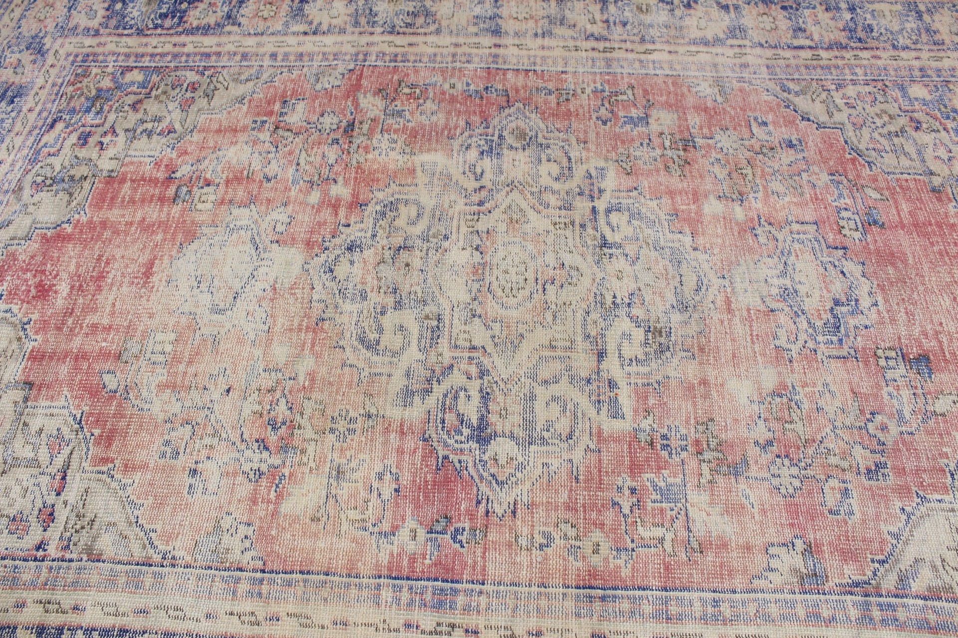 Geometrik Halı, Vintage Halı, Büyük Vintage Halılar, Büyük Oushak Halıları, Kırmızı Antika Halılar, 6.4x9.2 ft Büyük Halı, Modern Halı, Türk Halısı