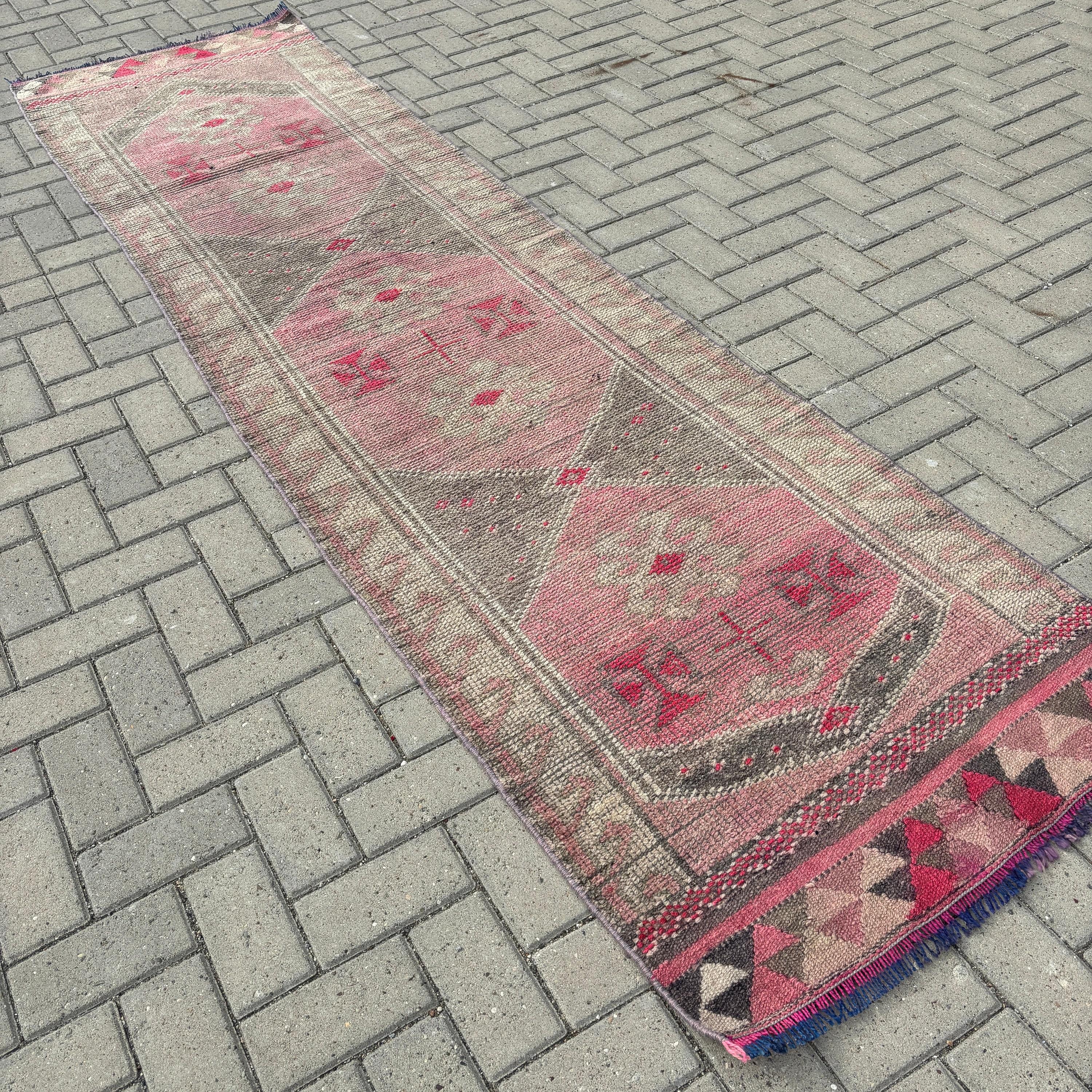 Vintage Halı, 2.7x10.1 ft Runner Halıları, Koridor Halısı, Geometrik Halı, Havalı Halı, Türk Halıları, Yeşil Modern Halılar, Beni Ourain Runner için Halılar