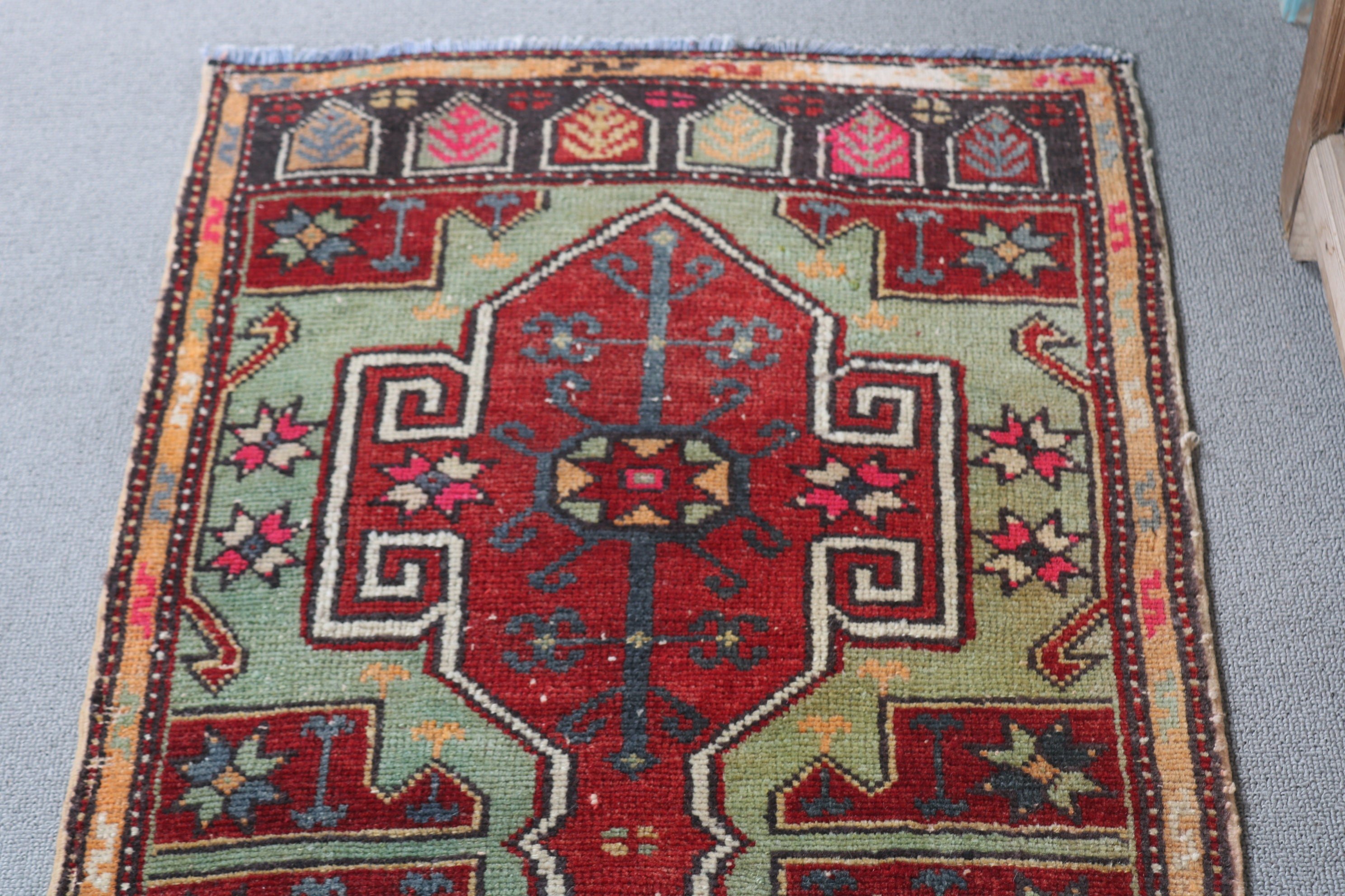 Red Floor Rug, Kitchen Rugs, Rugs for Car Mat, Vintage Rug, 1.7x3.5 ft Small Rug, Pastel Rug, Turkish Rugs, Oushak Rug, Wall Hanging Rugs