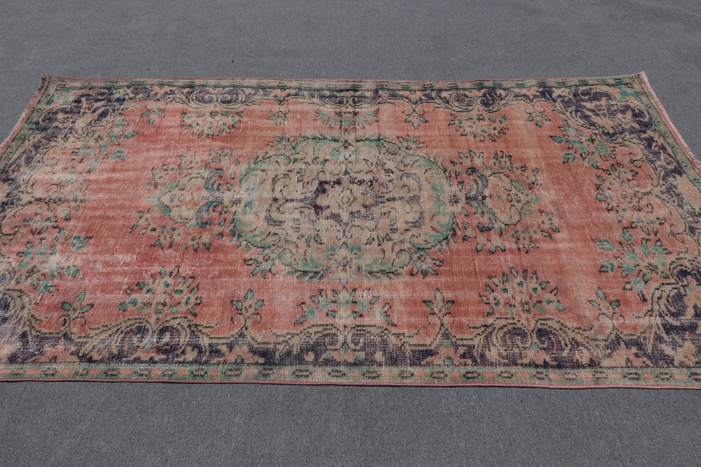 Turuncu Yün Halı, Vintage Halı, Türk Halıları, Eklektik Halı, Mutfak Halısı, Fas Halısı, 4.3x7.8 ft Alan Halısı, Anadolu Halıları, Oturma Odası Halısı