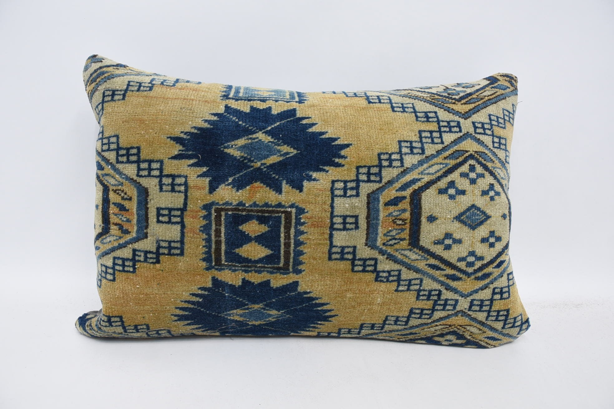 Boho Pillow, Antique Pillows, Kilim Cushion Sham, Decorative Throw Pillow Cover, 16"x24" Blue Cushion, Meditation Cushion Cover
