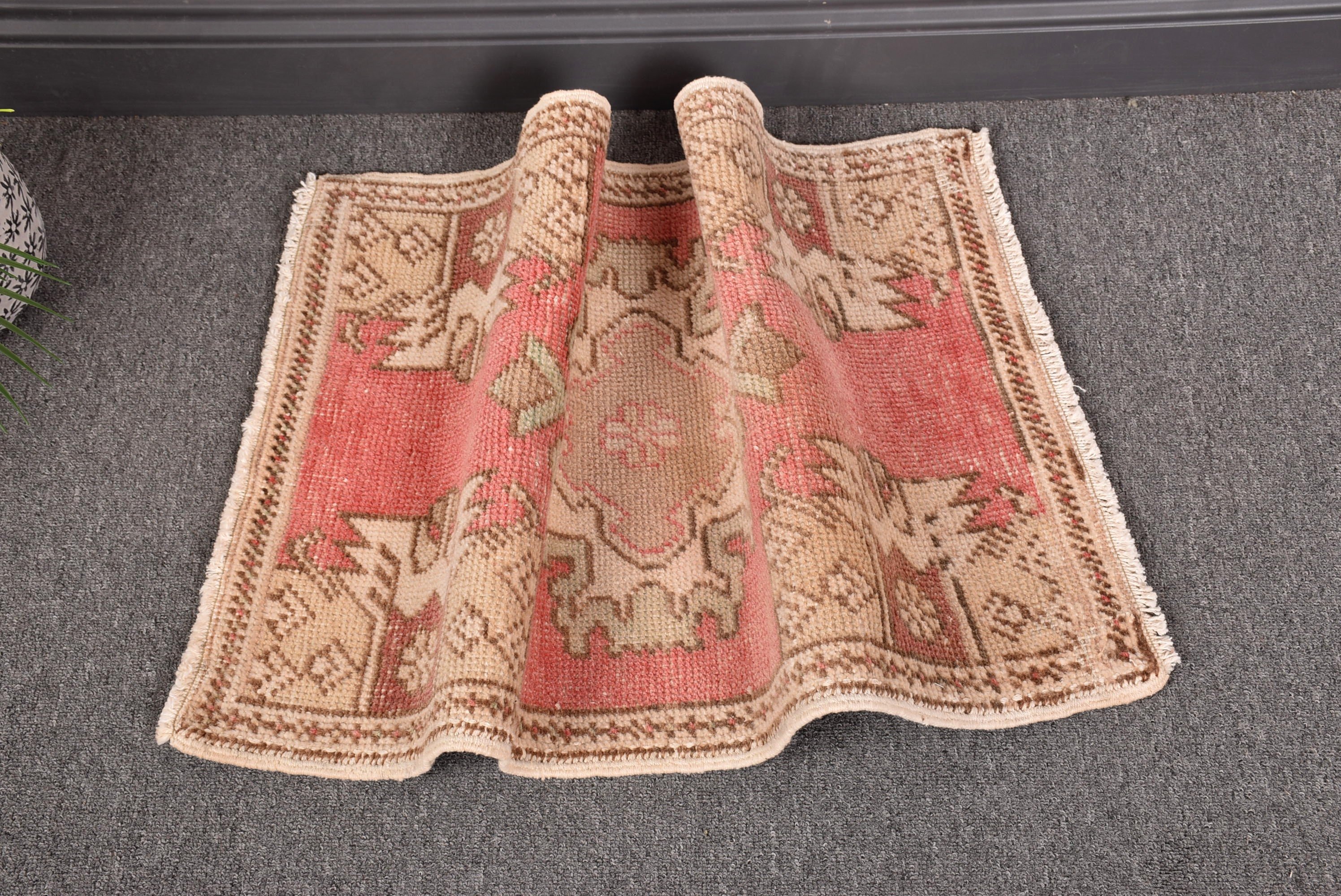 Vintage Halılar, Banyo Halısı, Etnik Halı, Araba Paspas Halıları, Mutfak Halısı, Türk Halısı, 1.5x2.7 ft Küçük Halı, Kırmızı Geometrik Halılar