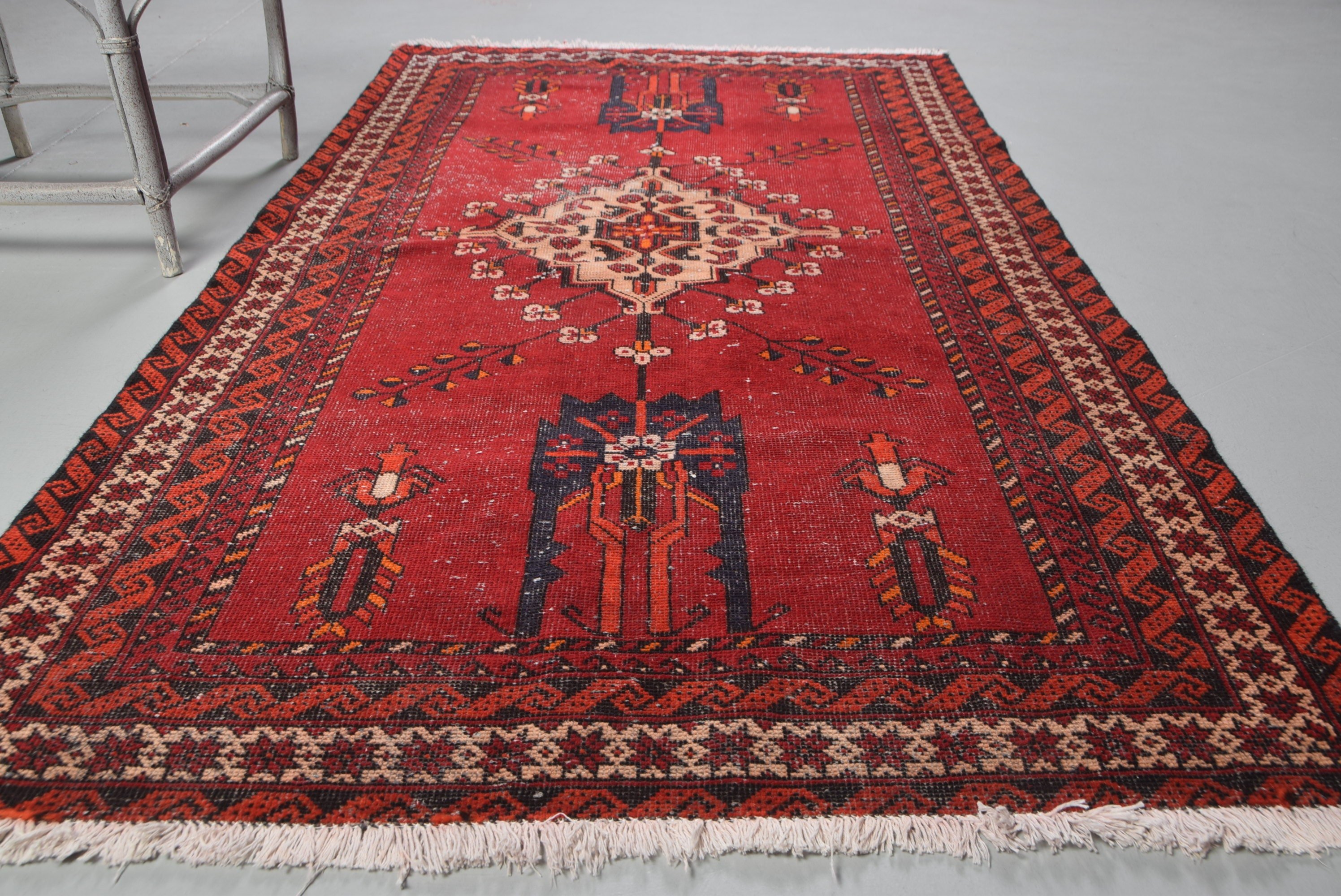 Sessiz Halı, 3.9x6.8 ft Alan Halıları, Oushak Halısı, İç Mekan Halısı, Yemek Odası Halıları, Vintage Halı, Kırmızı Oushak Halısı, Türk Halısı, Mutfak Halıları