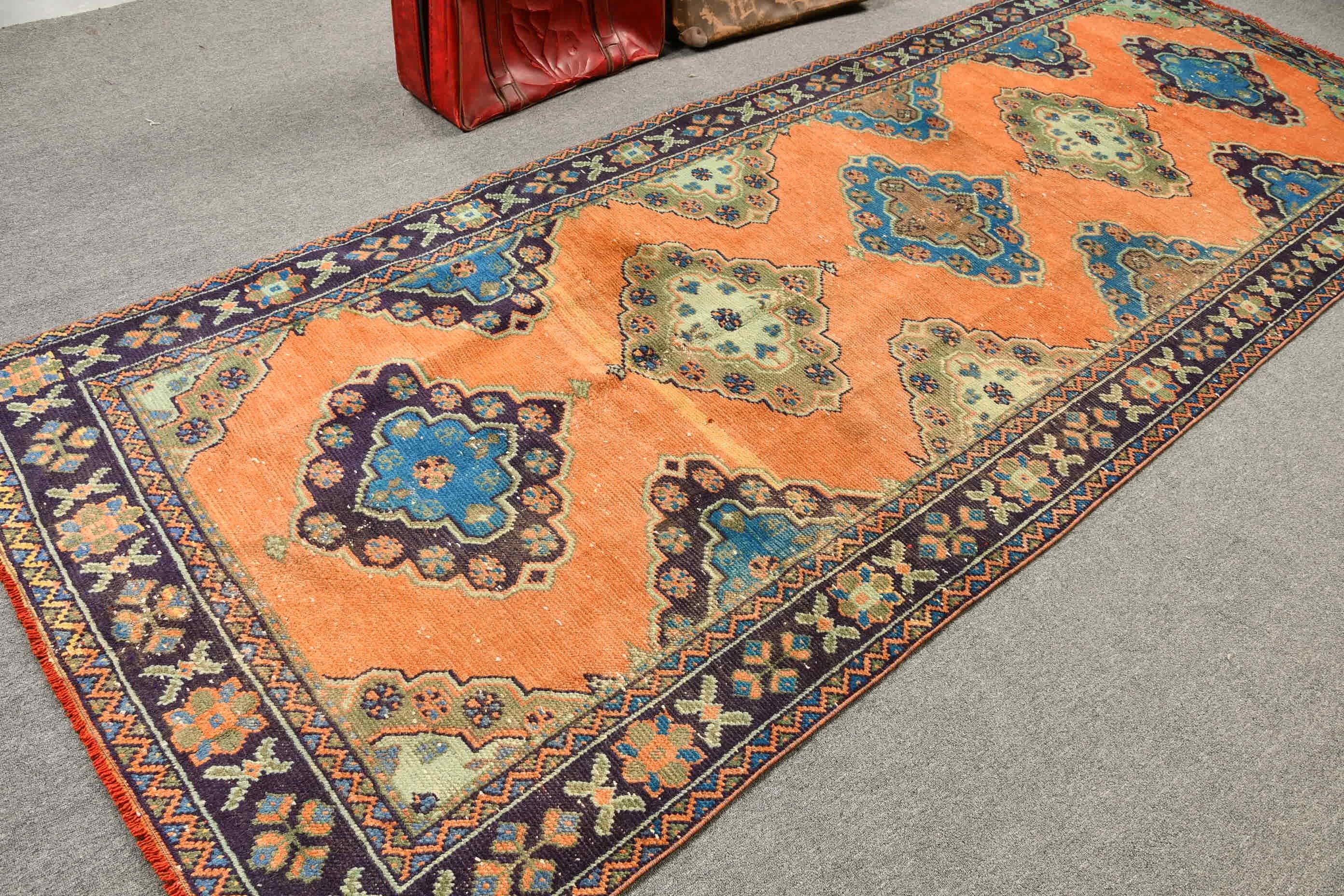 4.5x11.5 ft Runner Rug, Floor Rug, Bedroom Rug, Turkish Rug, Bohemian Rug, Vintage Rug, Stair Rugs, Hallway Rugs, Orange Anatolian Rugs