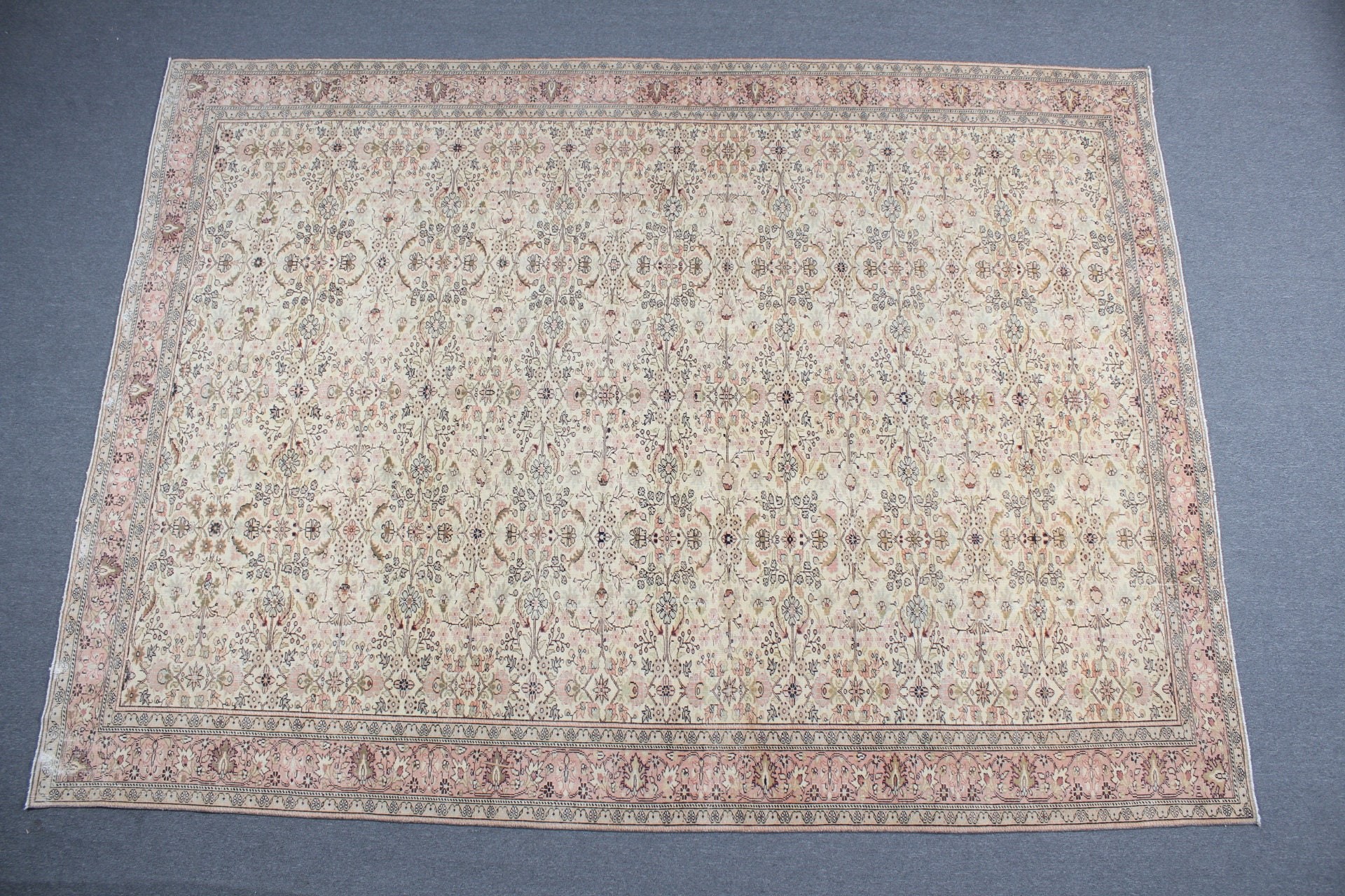 Bej Oryantal Halı, El Yapımı Halı, Harika Halılar, 8x11 ft Büyük Boy Halı, Vintage Halı, Salon Halısı, Oryantal Halı, Yemek Odası Halıları, Türk Halısı