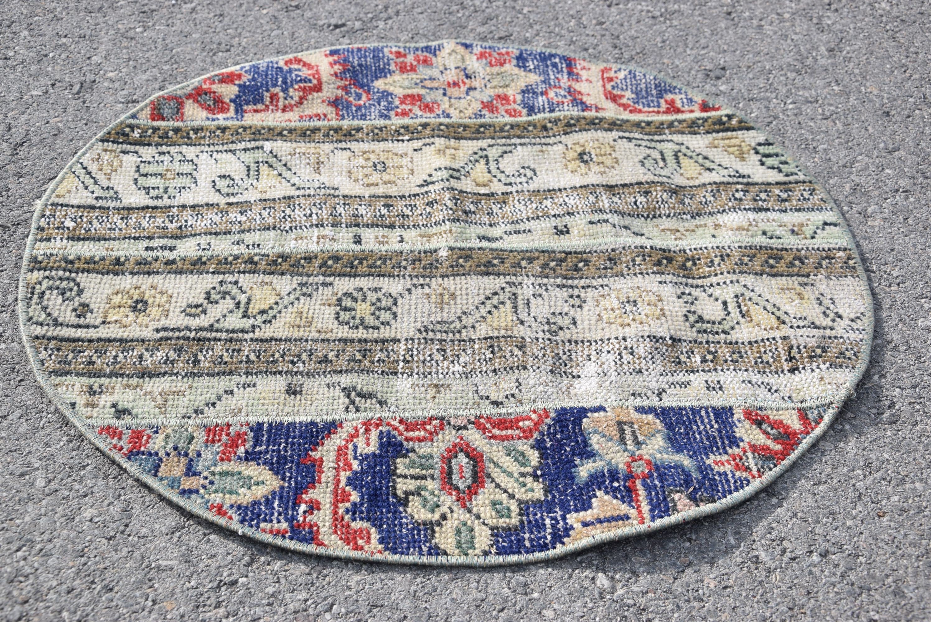 Floor Rug, Car Mat Rug, Dorm Rugs, 2.3x2.3 ft Small Rug, Wool Rug, Vintage Rug, Turkish Rug, Rugs for Bathroom, Kitchen Rug, Blue Wool Rugs