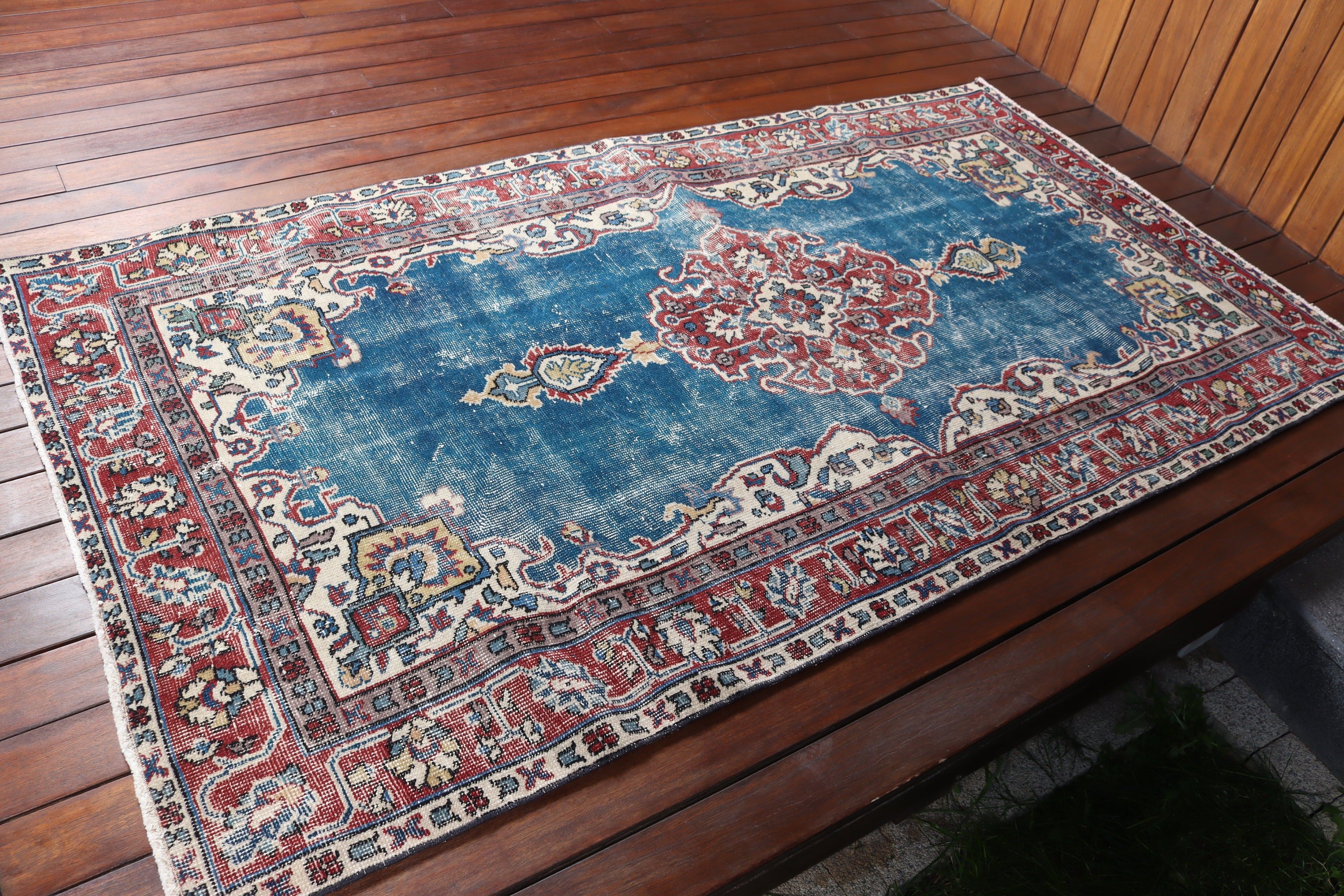 Turkish Rug, Rugs for Bedroom, Kitchen Rugs, Vintage Rugs, 3.8x6.7 ft Area Rugs, Boho Area Rugs, Oushak Rug, Blue Home Decor Rug, Floor Rug