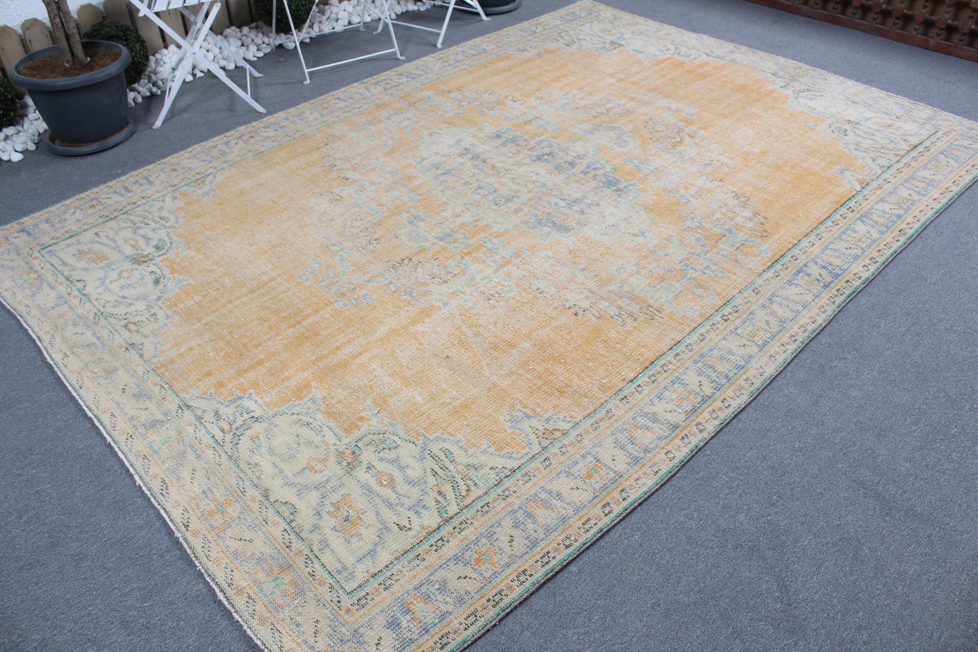 Salon Rugs, Rugs for Salon, 6.8x10 ft Large Rug, Vintage Rugs, Dining Room Rug, Yellow Antique Rug, Kitchen Rugs, Bedroom Rug, Turkish Rug