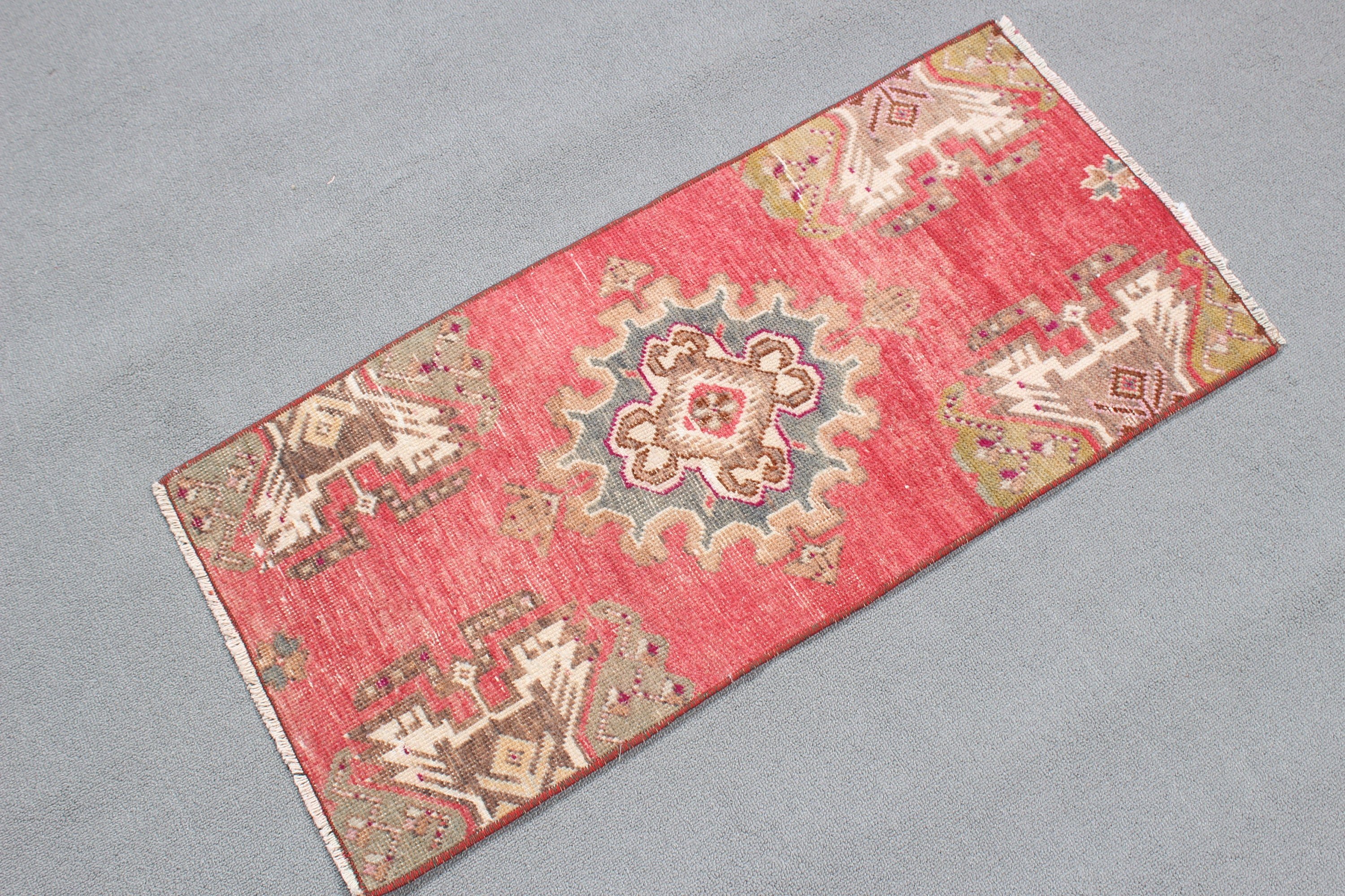 Vintage Rug, 1.4x3 ft Small Rug, Turkish Rug, Luxury Rugs, Rugs for Small Area, Anatolian Rugs, Red Kitchen Rugs, Bath Rug, Car Mat Rug