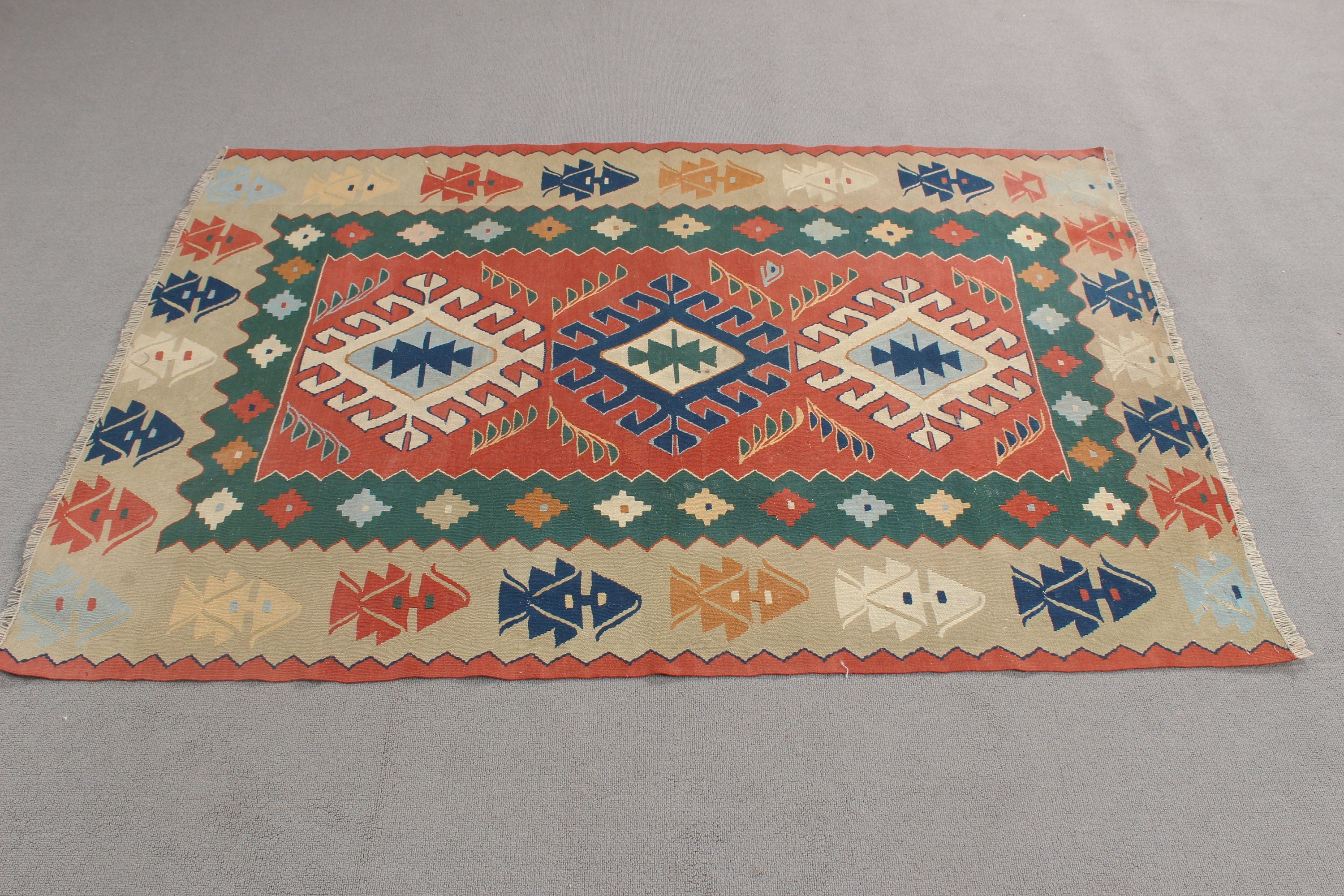 Bej Mutfak Halısı, Kilim, Boho Vurgulu Halılar, Vintage Halılar, Giriş Halıları, Yer Halısı, Türk Halıları, 3,5x5,2 ft Aksan Halısı, Boho Halısı