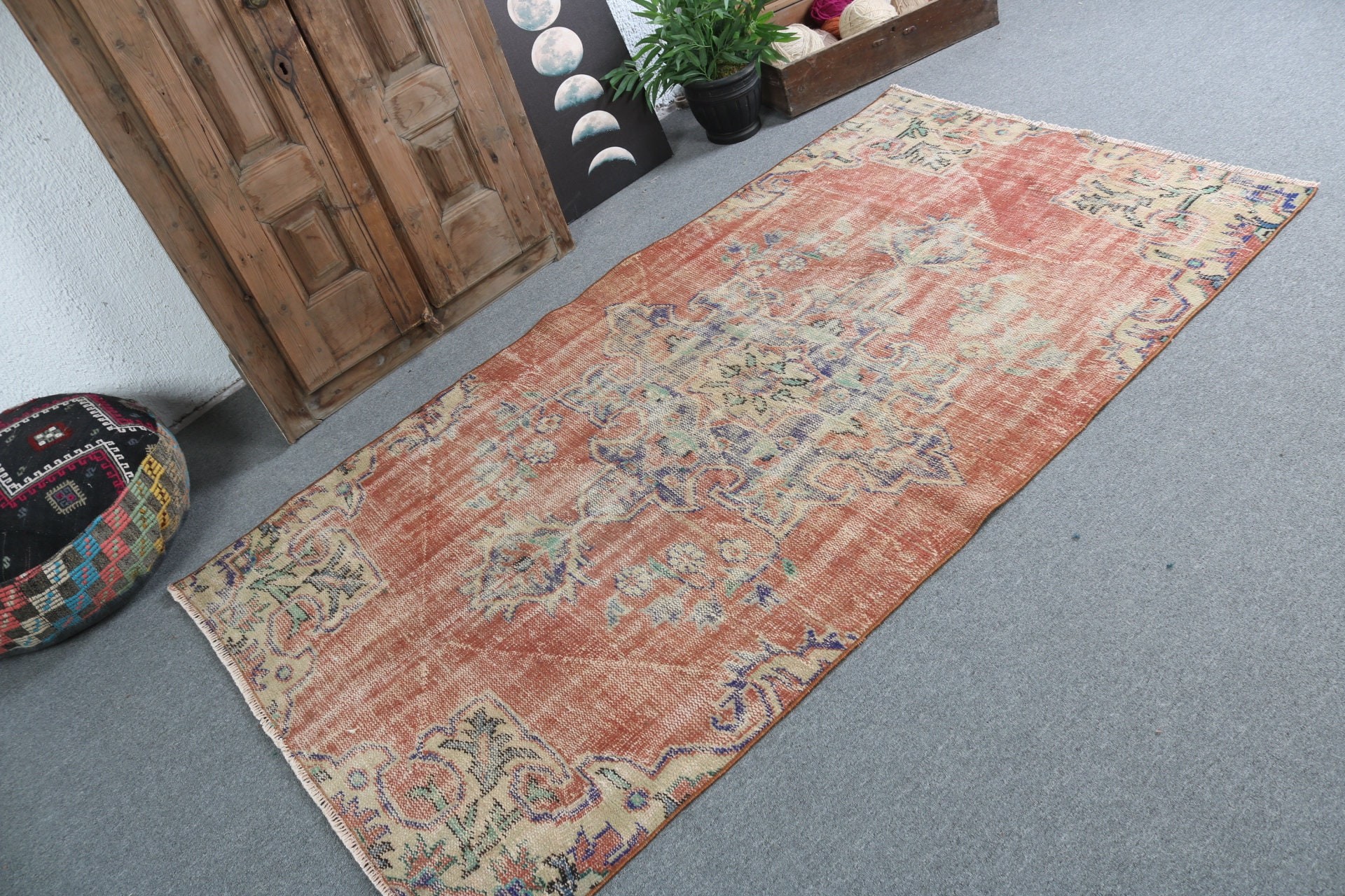 Oushak Area Rugs, Aztec Rug, Vintage Rug, Living Room Rug, Turkish Rug, Oushak Rug, Red Oriental Rugs, 4x7.2 ft Area Rugs, Statement Rug