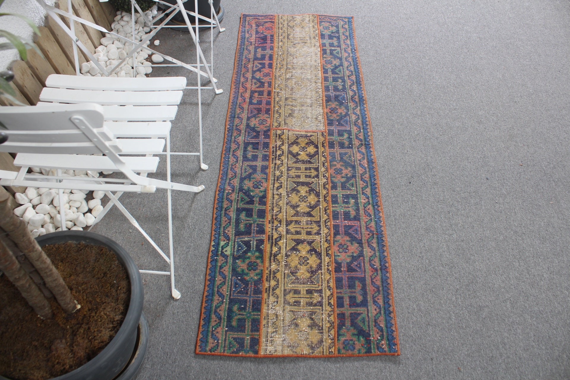 Mavi Oryantal Halı, 1.9x5.8 ft Runner Halıları, Oushak Halısı, Vintage Halılar, Koridor Halısı, Koridor Halısı, Oryantal Halısı, Kabile Halıları, Türk Halısı