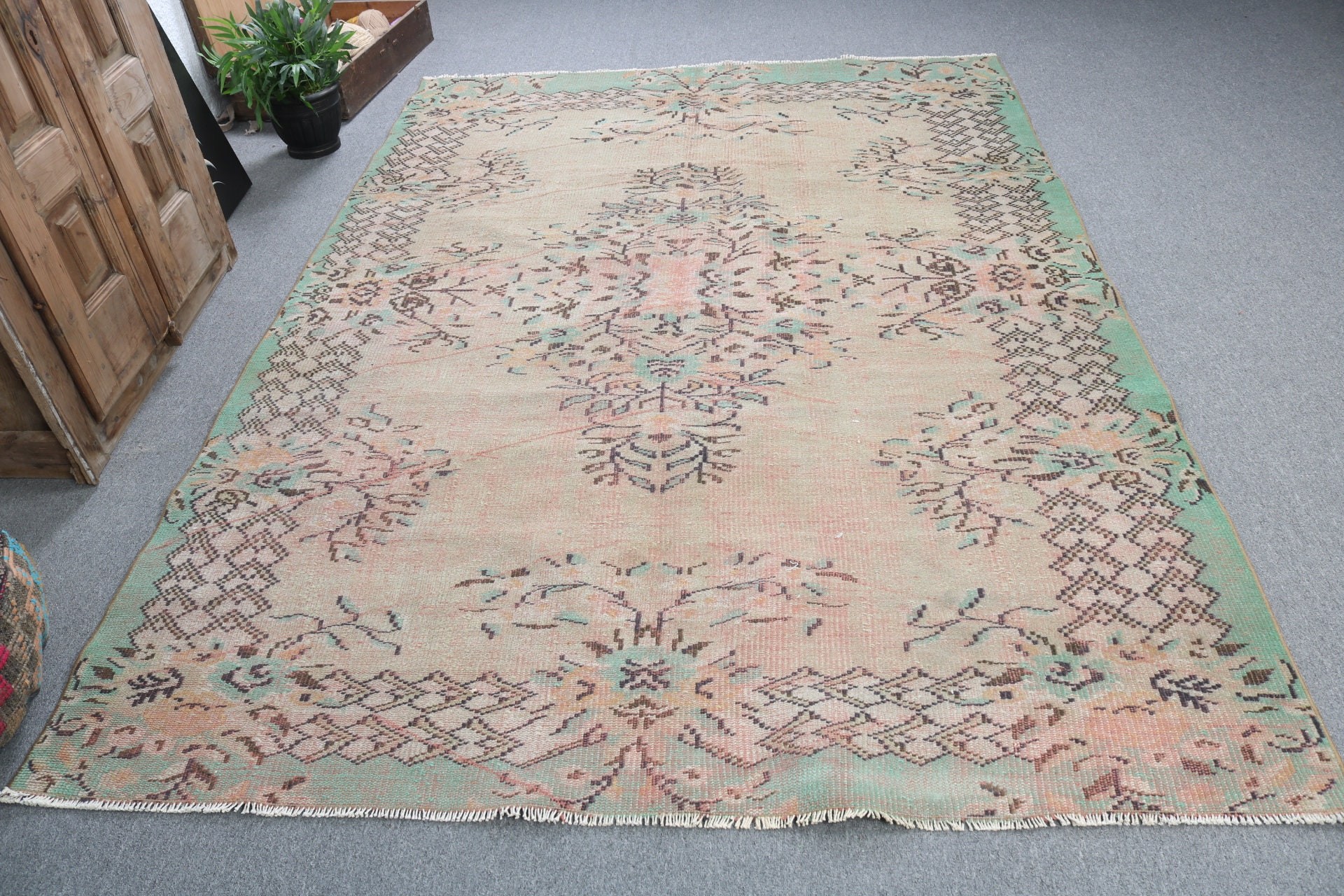 Oriental Rug, Large Boho Rug, Turkish Rugs, Rugs for Bedroom, Bedroom Rugs, Brown Kitchen Rug, 6.1x8.8 ft Large Rug, Vintage Rugs