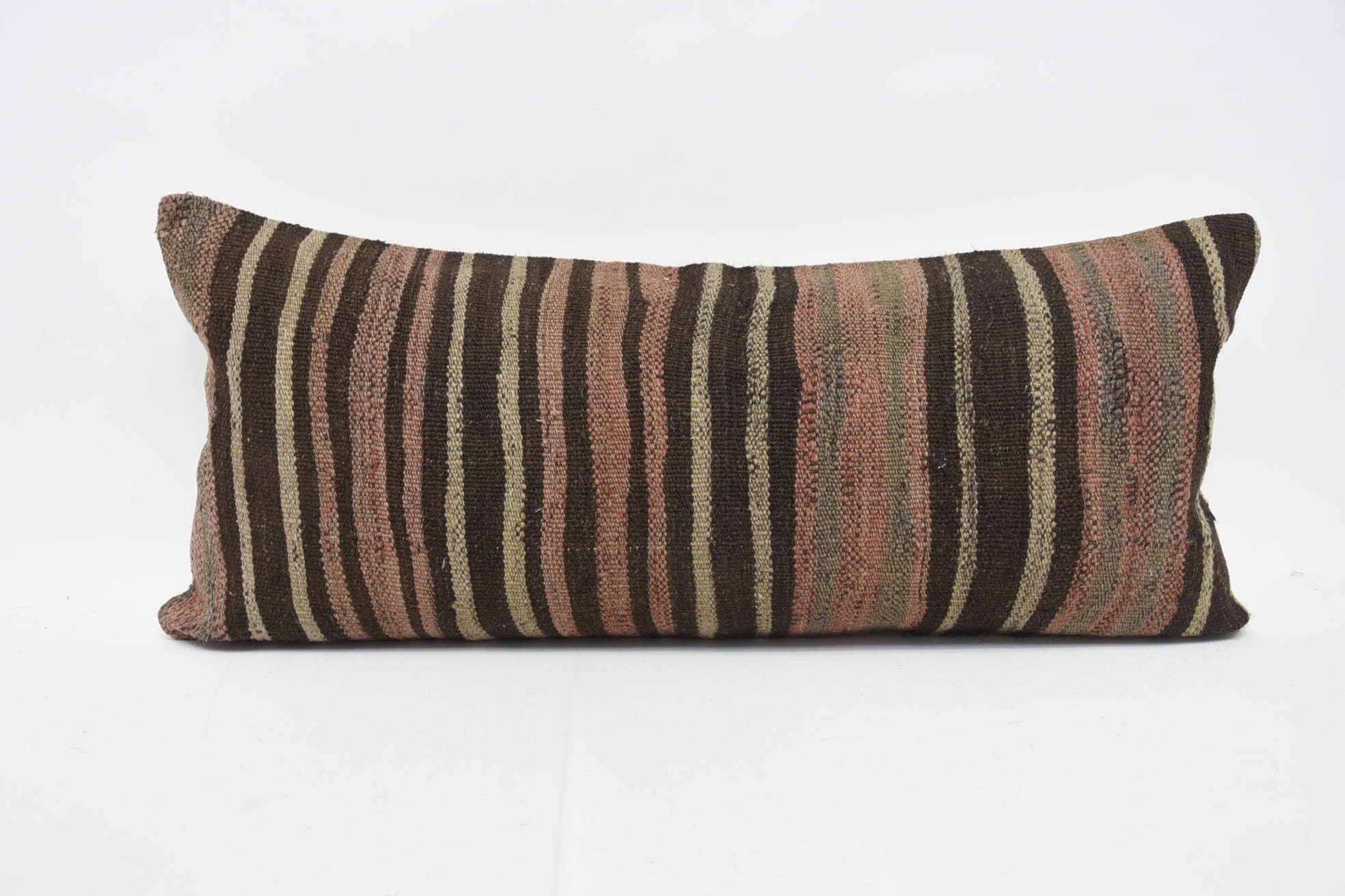 Turkish Kilim Pillow, 16"x36" Brown Pillow, Boho Pillow, Vintage Kilim Throw Pillow, Turkish Corner Cushion Case