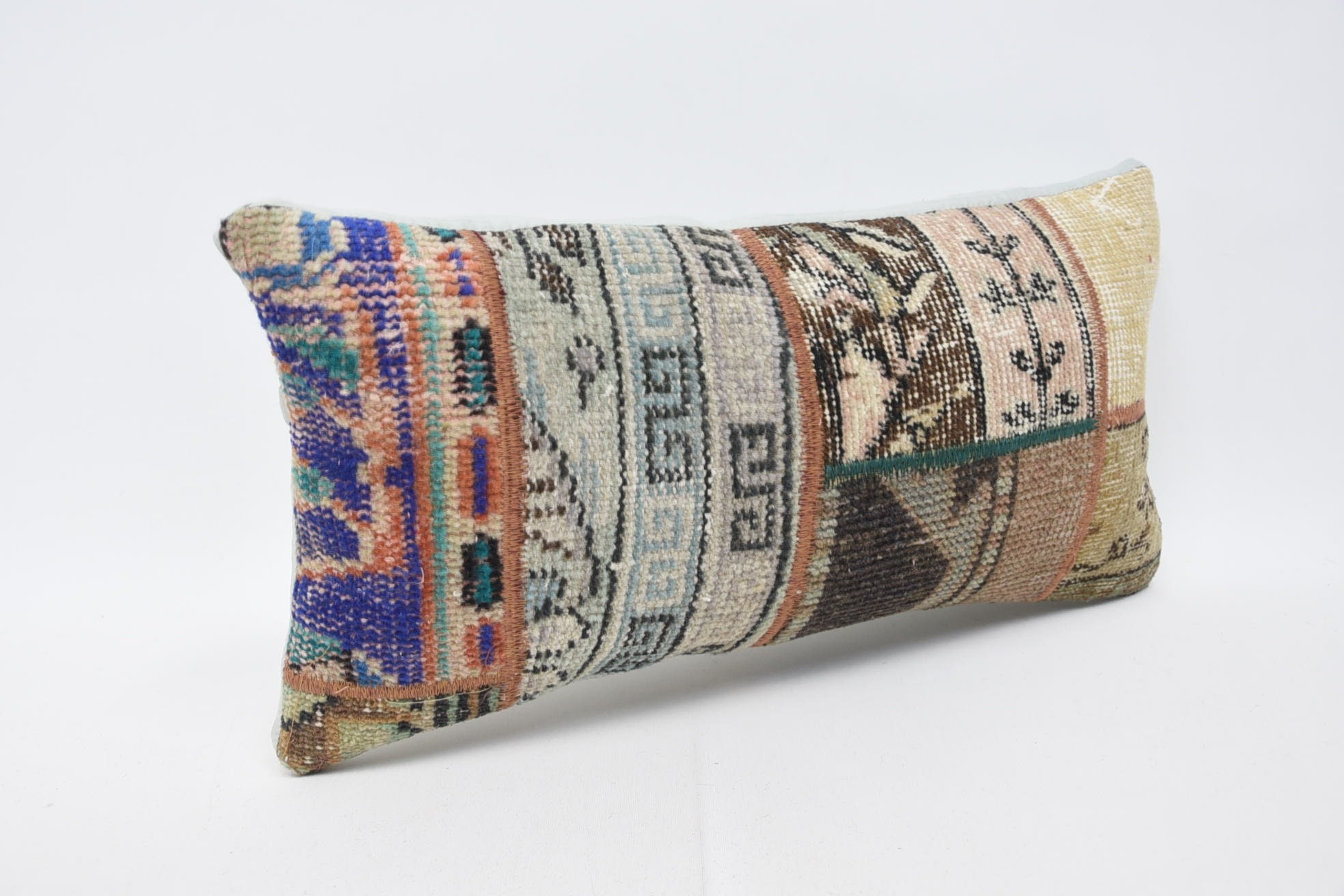 Interior Designer Pillow, 12"x24" Beige Pillow, Turkish Kilim Pillow, Handmade Rug Seat Pillow Sham, Throw Kilim Pillow