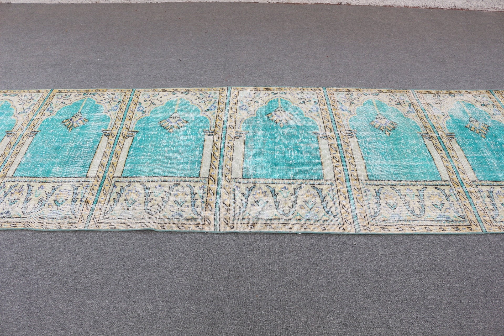 Yeşil Antika Halı, Oryantal Halı, Ev Dekorasyonu Halıları, 3.6x13.5 ft Runner Halısı, Türk Halısı, Vintage Halılar, Pastel Halı, Mutfak Halıları, Koridor Halısı