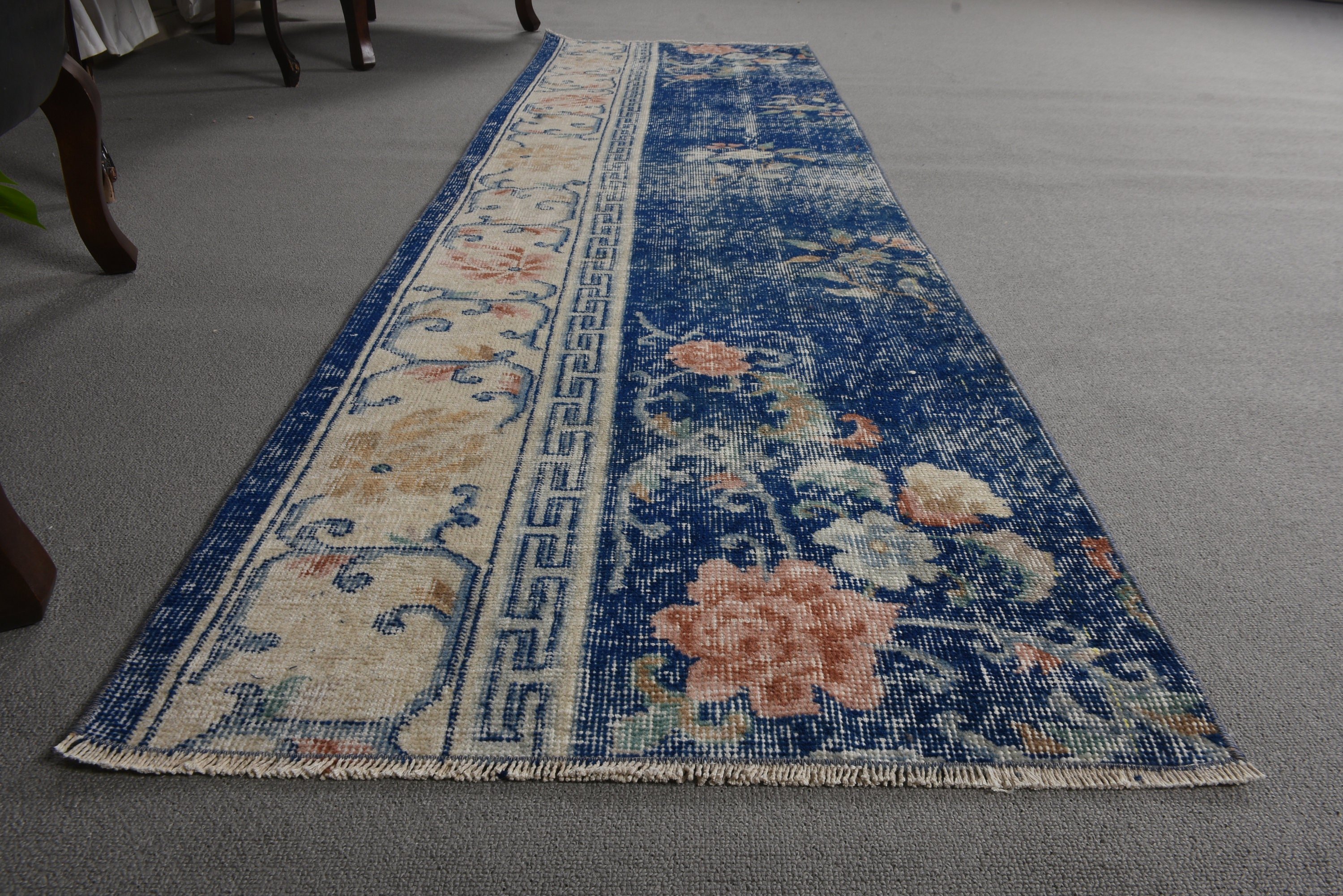 Long Runner Rugs, Turkish Rug, Blue Bedroom Rugs, 2.3x7.9 ft Runner Rugs, Oushak Rug, Aesthetic Rugs, Stair Rug, Vintage Rug