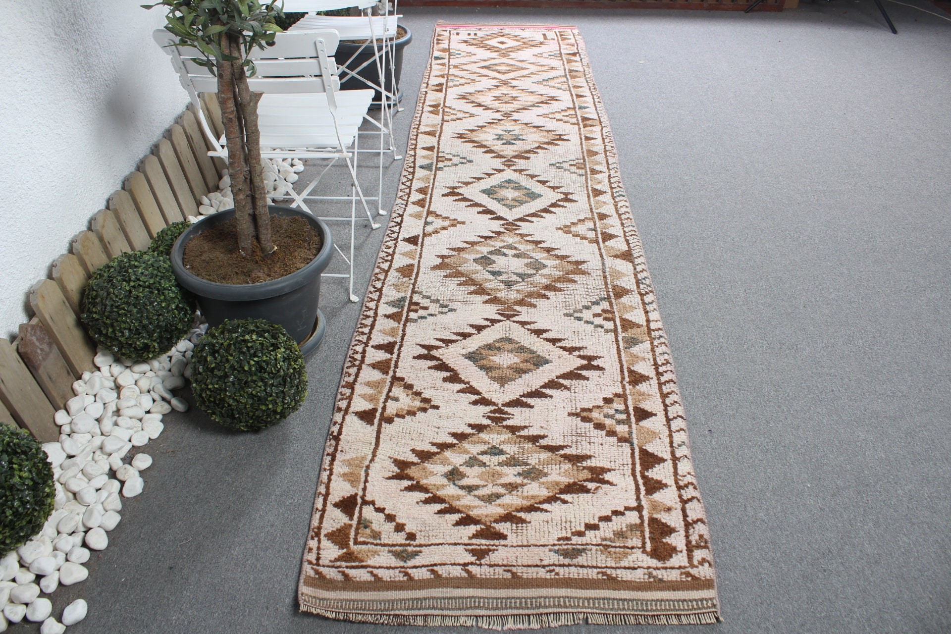 2.8x12.5 ft Runner Halılar, Bej Antika Halılar, Vintage Halı, Merdiven Halısı, Türk Halıları, Eski Halı, Sanat Halısı, Yün Halı, Merdiven Halıları, Oryantal Halı