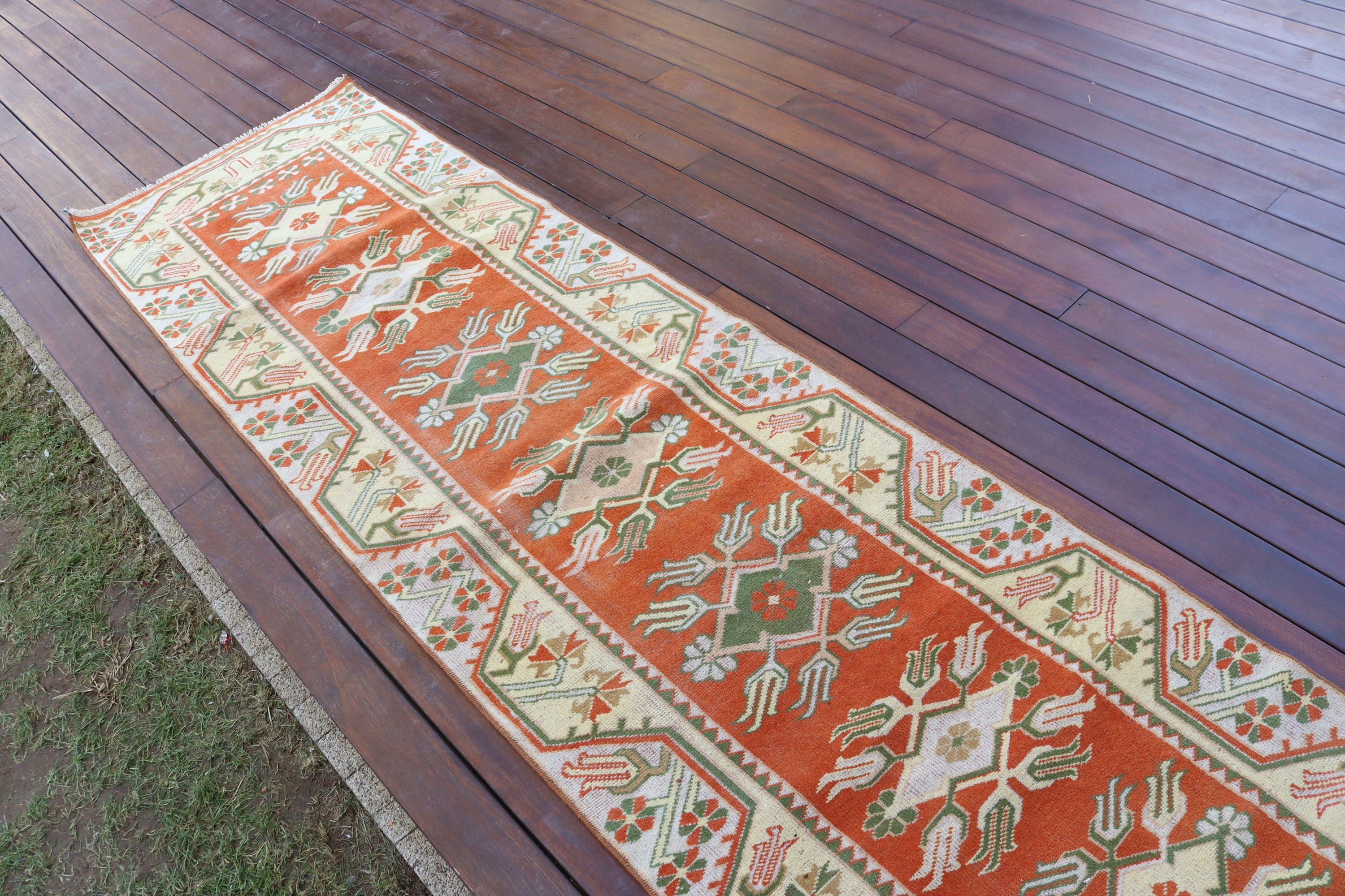 Orange Statement Rugs, Vintage Rug, 2.4x9 ft Runner Rug, Turkish Rug, Kitchen Rugs, Oriental Rugs, Vintage Runner Rug, Moroccan Rugs