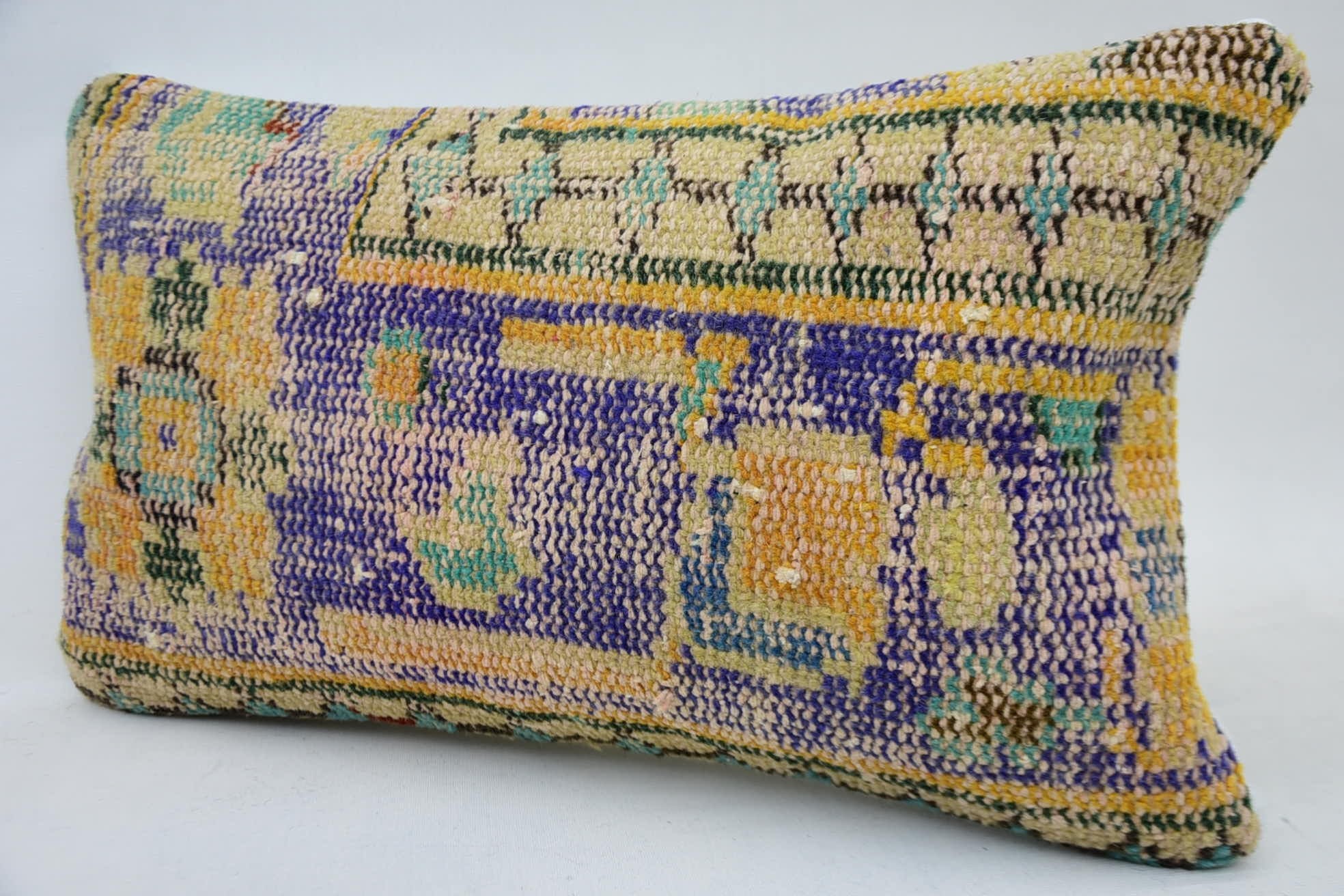 Pillow for Couch, Vintage Kilim Pillow, Knitted Cushion Cover, Vintage Kilim Throw Pillow, 12"x20" Beige Pillow Cover