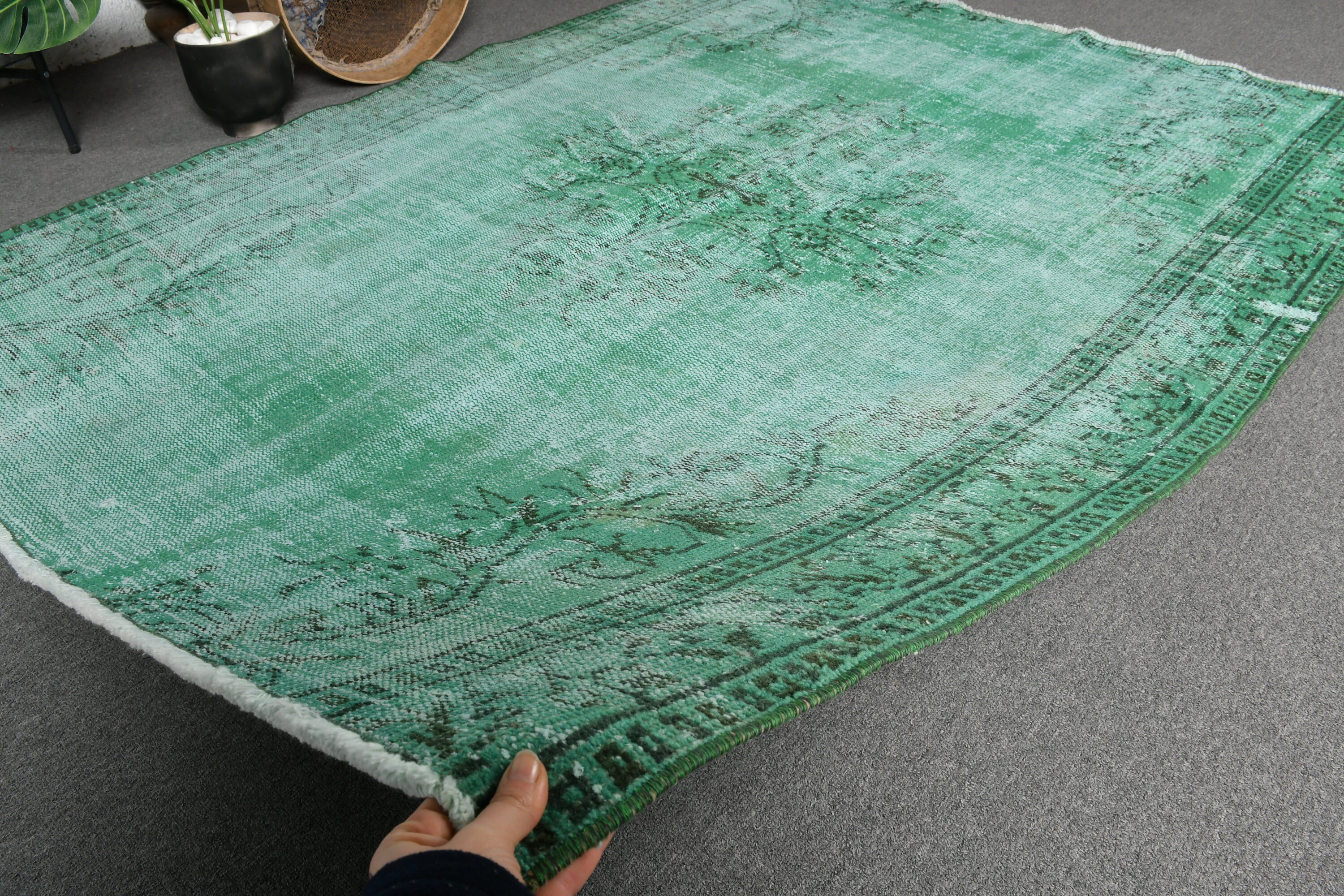 Yemek Odası Halıları, Yeşil Yer Halıları, Vintage Halı, 5x6,4 ft Alan Halısı, Soluk Halı, Türk Halıları, Mutfak Halısı, Yemek Odası Halısı, Anadolu Halısı