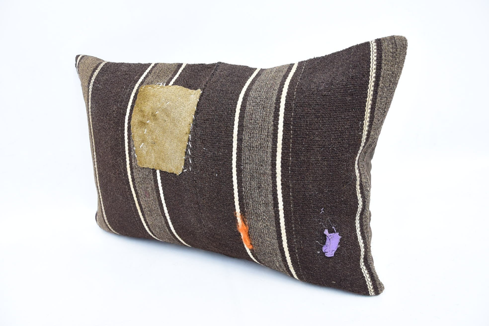 Comfy Throw Pillow, Kilim Cushion Sham, Interior Designer Pillow, 16"x24" Brown Pillow Sham, Throw Kilim Pillow, Patio Pillow Sham