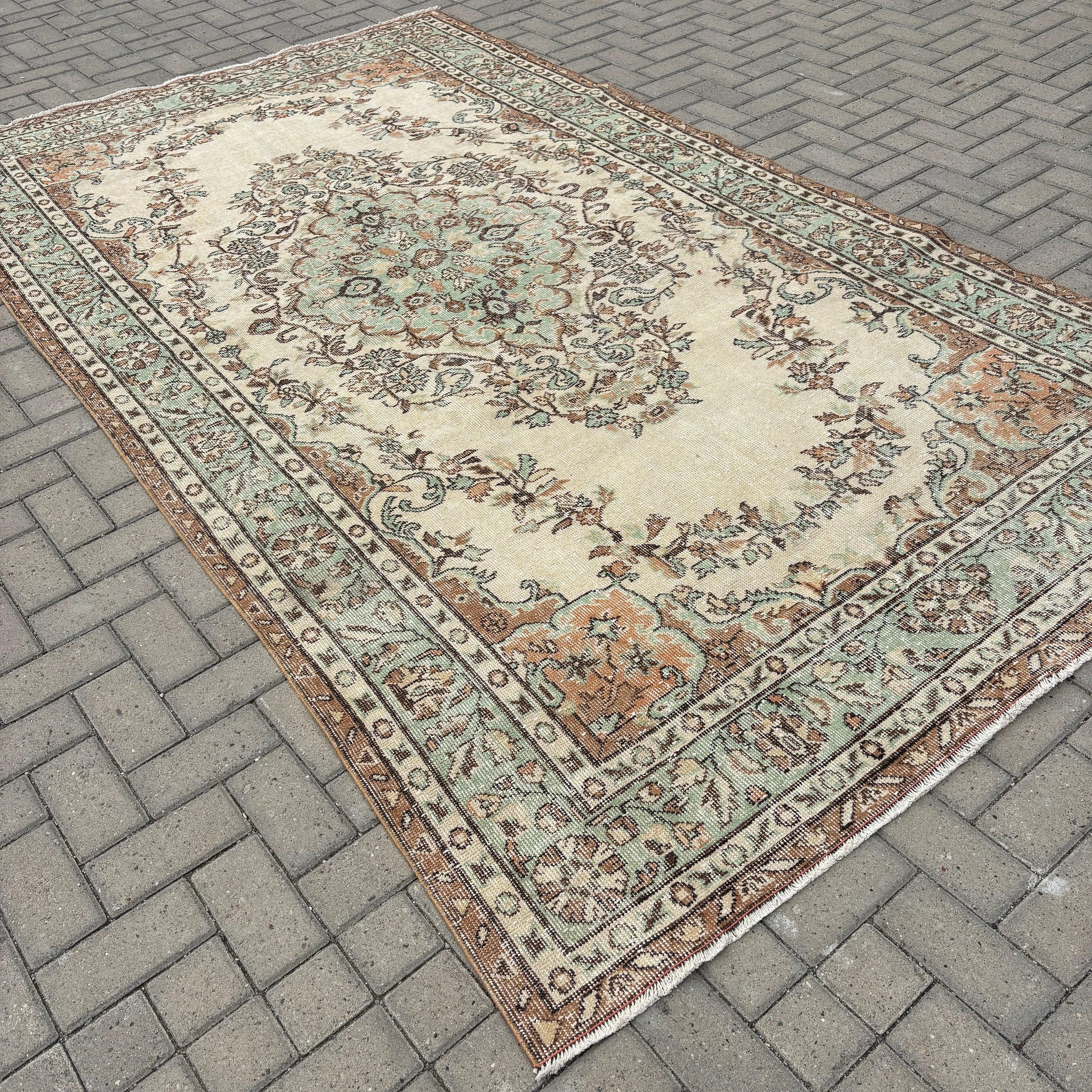 5.8x10.4 ft Büyük Halılar, Yemek Odası Halıları, Bej Anadolu Halısı, Mutfak Halıları, Türk Halıları, Vintage Halı, Yatak Odası Halıları, Geometrik Halı