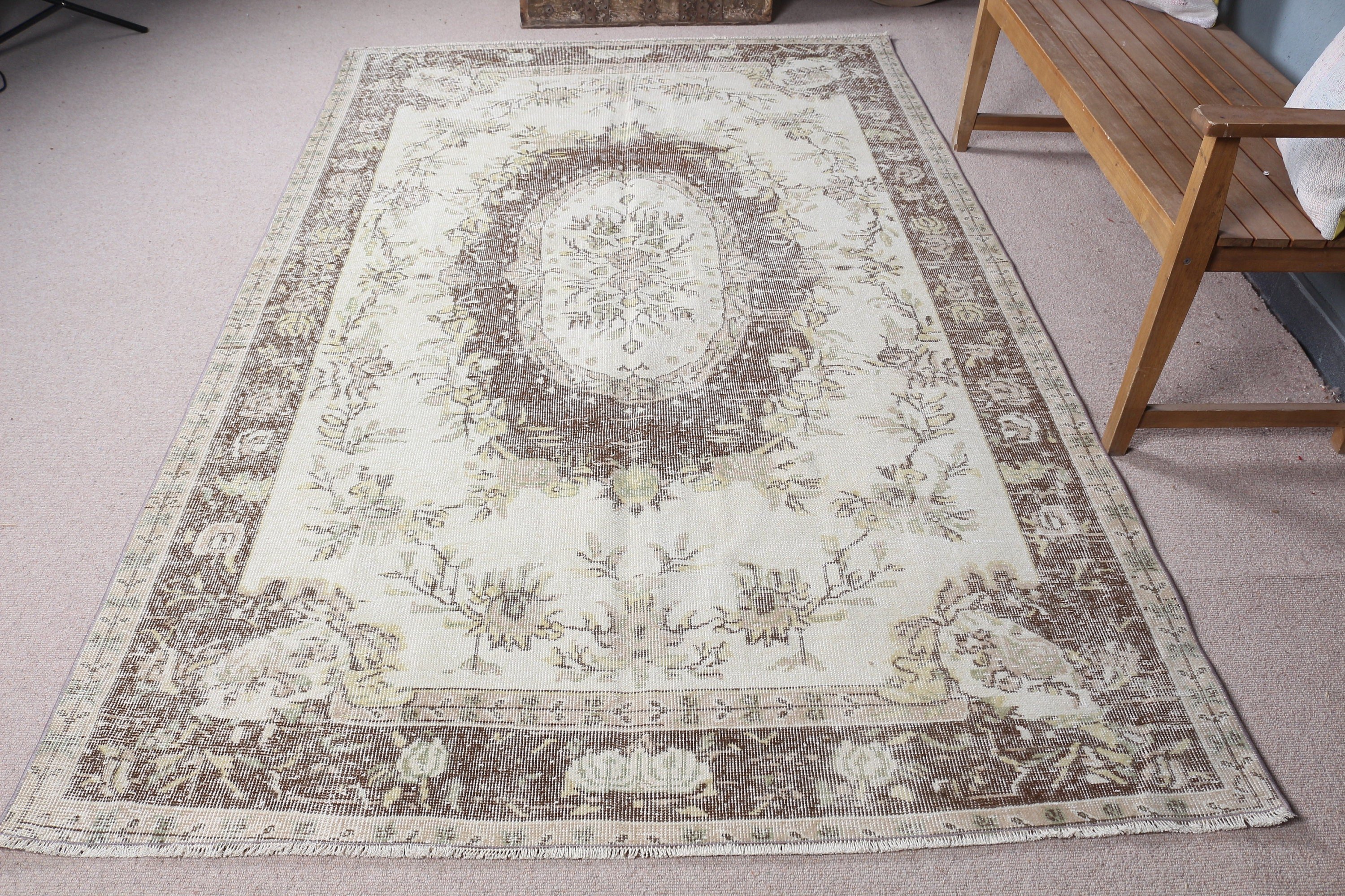 Ev Dekor Halısı, Bej Ev Dekor Halısı, 5.5x8.9 ft Büyük Halı, Yatak Odası Halıları, Yemek Odası Halıları, Vintage Halı, Yemek Odası Halısı, Türk Halısı