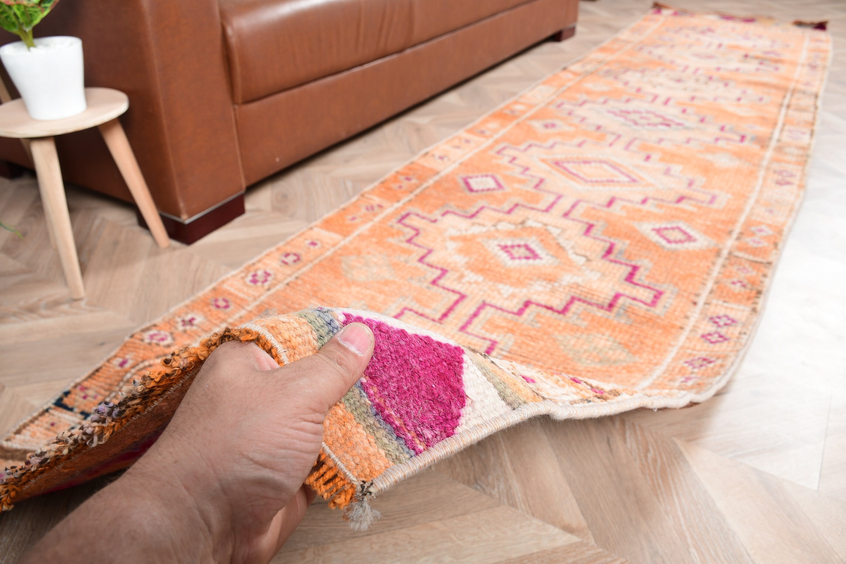 Orange Antique Rug, Kitchen Rug, Anatolian Rug, Home Decor Rugs, Turkish Rugs, Rugs for Kitchen, Vintage Rug, 2.4x10.9 ft Runner Rug