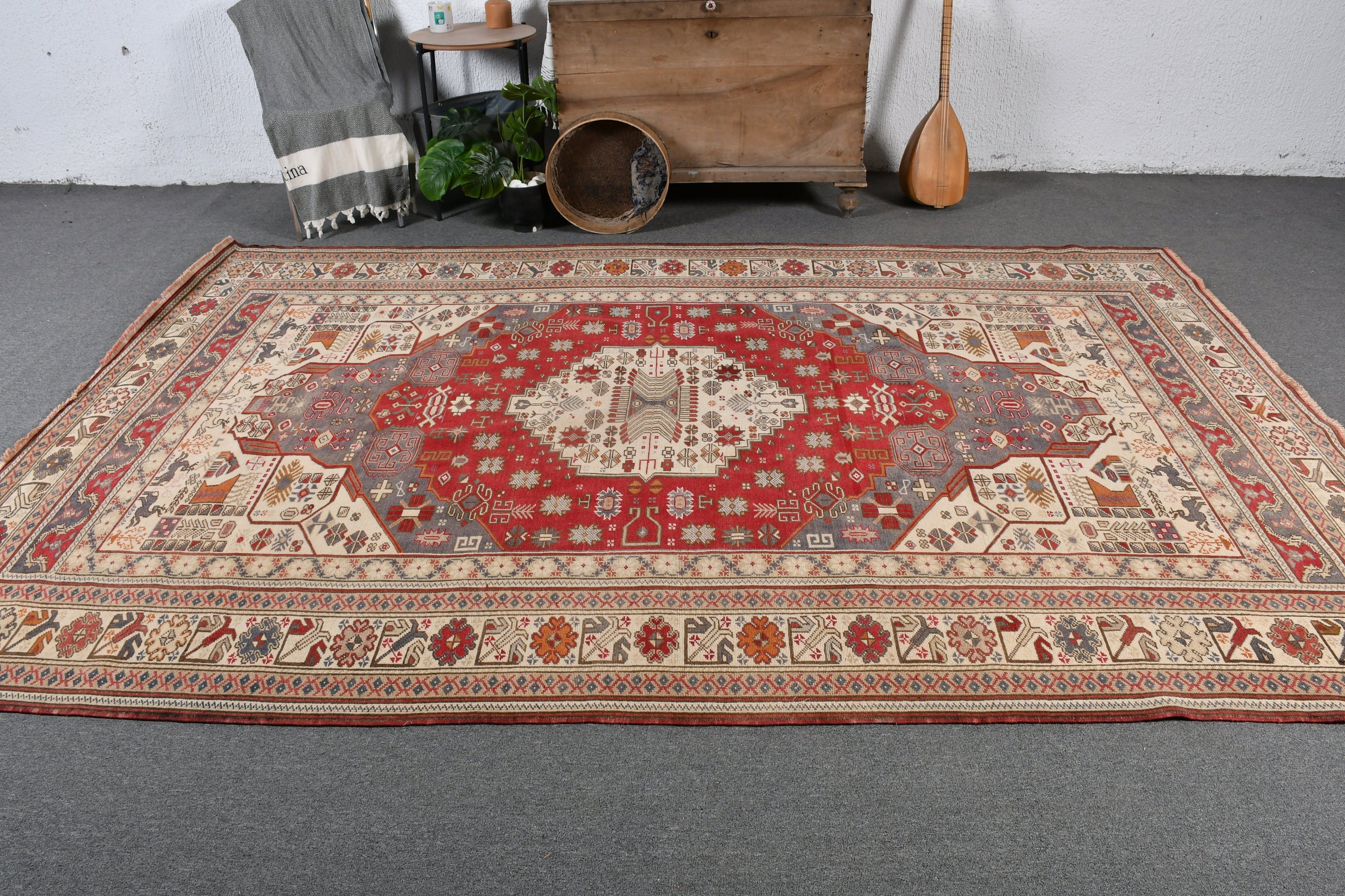 Vintage Halı, Göçebe Halıları, Salon Halıları, 6.6x10.2 ft Büyük Halı, Bej Fas Halısı, Türk Halıları, Yatak Odası Halısı, Oryantal Halı, Mutfak Halıları