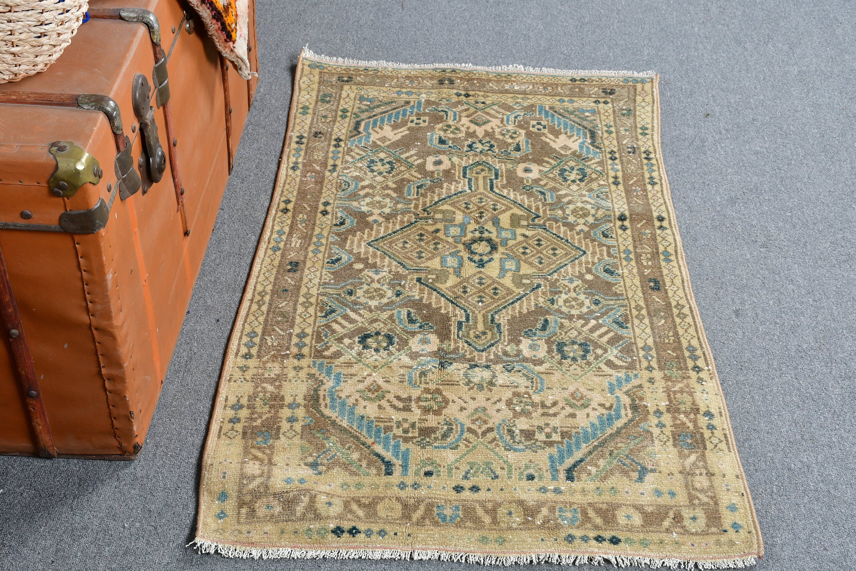 2.3x3.8 ft Küçük Halı, Türk Halısı, Paspas Halısı, Ev Dekor Halıları, Kahverengi Oushak Halısı, Araba Paspas Halısı, Vintage Halı, Mutfak Halıları, Oushak Halısı