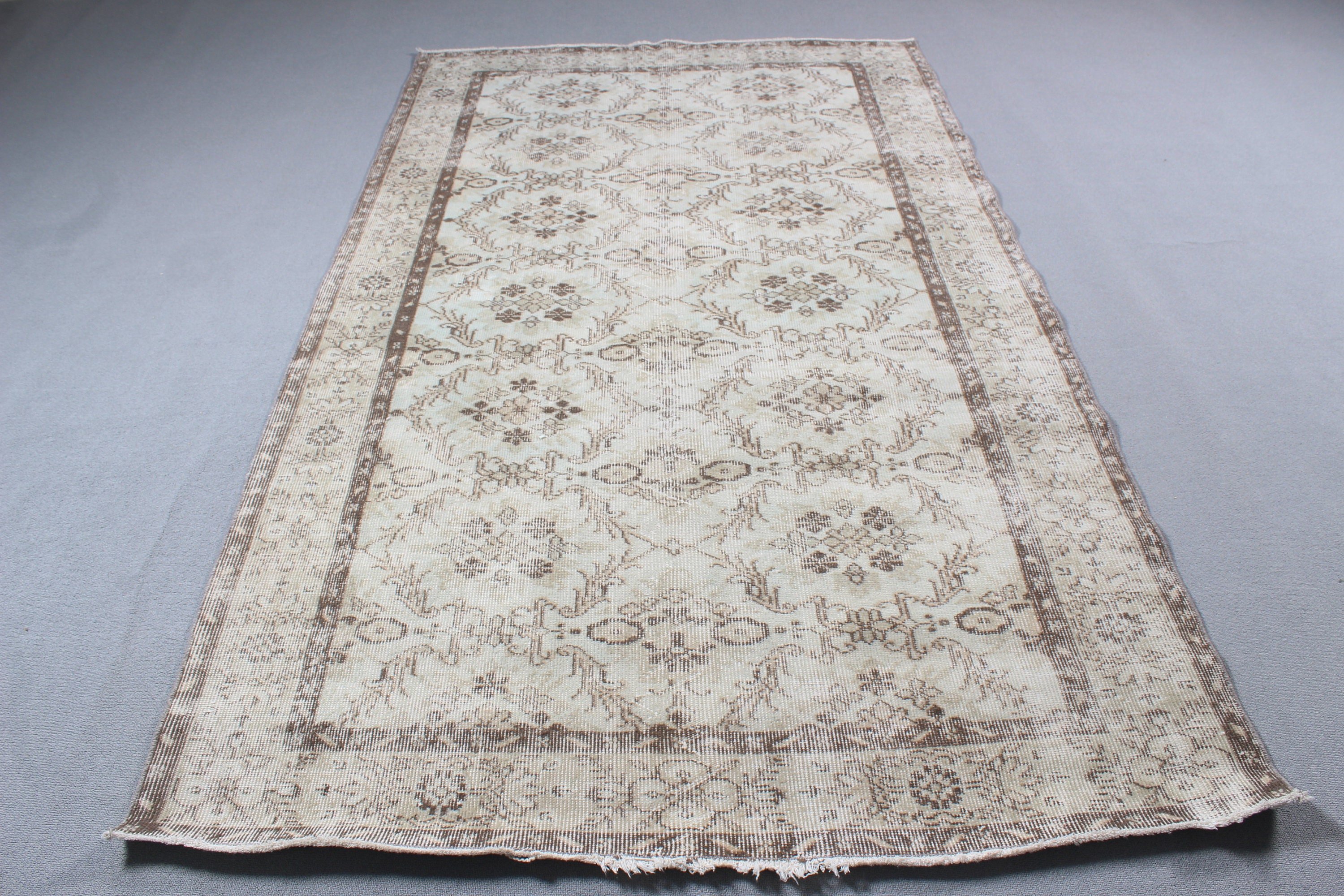 Bej Antika Halı, Büyük Oushak Halılar, Havalı Halı, Vintage Halılar, Açıklama Halısı, 5.1x8.9 ft Büyük Halılar, Yatak Odası Halısı, Etnik Halılar, Türk Halısı