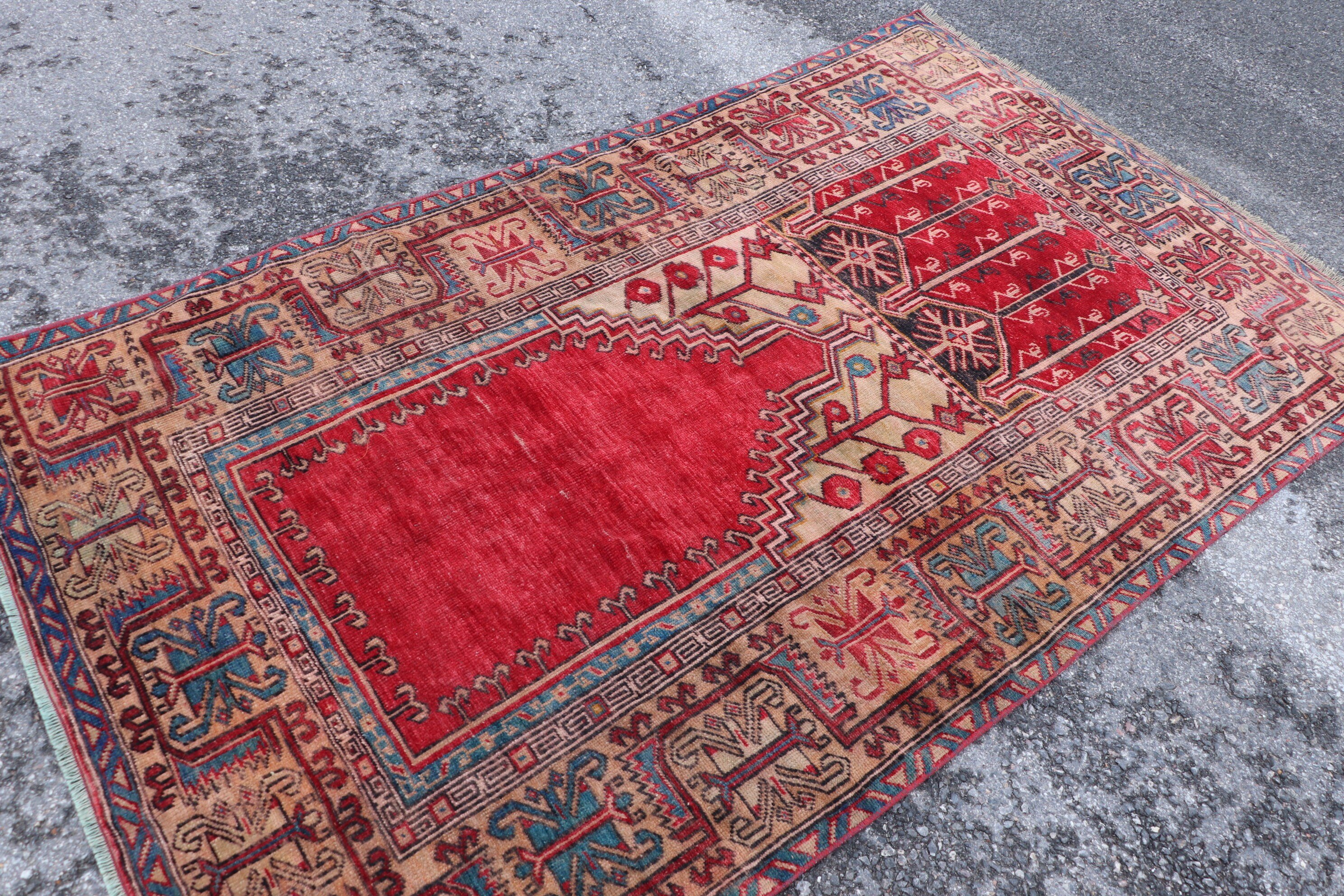 Kitchen Rug, Red Anatolian Rug, Cute Rug, Bedroom Rug, 4.3x7.3 ft Area Rug, Turkish Rug, Living Room Rug, Home Decor Rugs, Vintage Rug