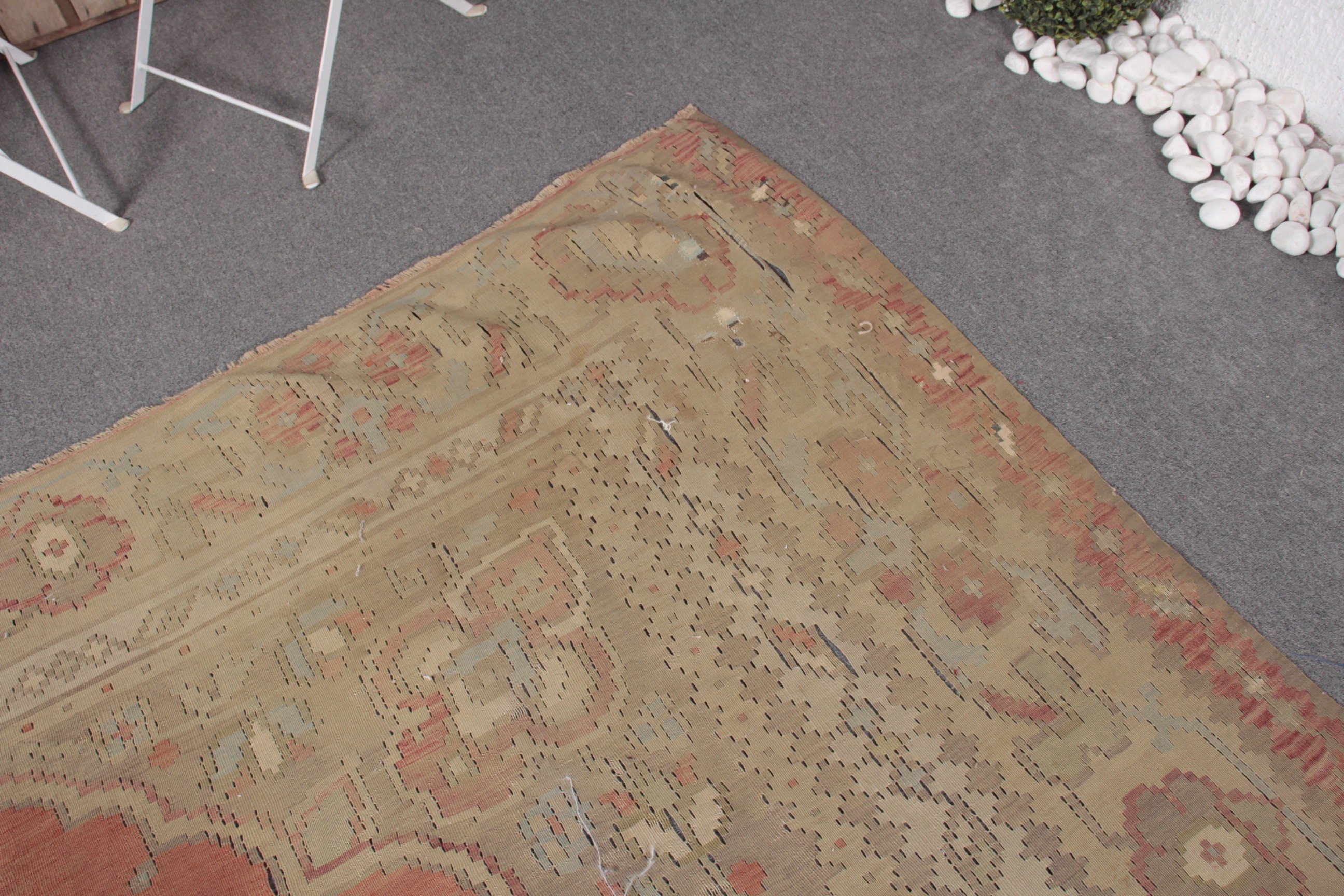 Yemek Odası Halısı, Kilim, Oushak Halısı, Soğuk Halı, Salon Halısı, Türk Halısı, Bej Ev Dekor Halısı, 9.5x10.7 ft Büyük Boy Halı, Vintage Halı, Sanat Halısı