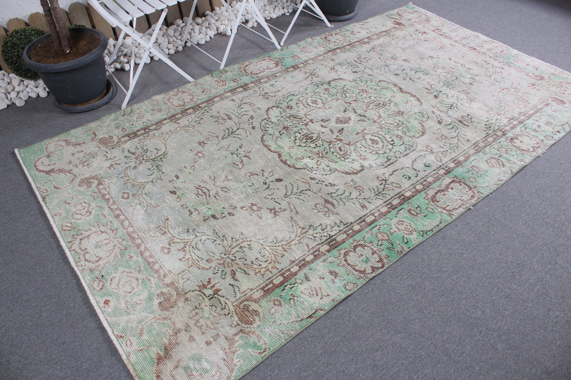 Kitchen Rugs, Dorm Rug, Bedroom Rug, Vintage Rug, 5x8.9 ft Large Rug, Living Room Rug, Turkish Rugs, Green Home Decor Rug