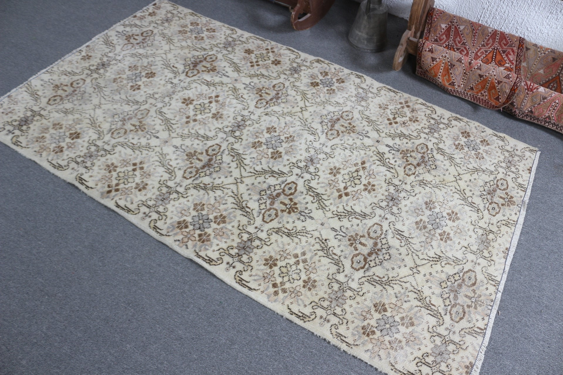 3.8x6.7 ft Area Rug, Cool Rug, Nursery Rugs, Beige Wool Rug, Pale Rug, Bedroom Rugs, Vintage Rug, Floor Rugs, Turkish Rug, Rugs for Bedroom