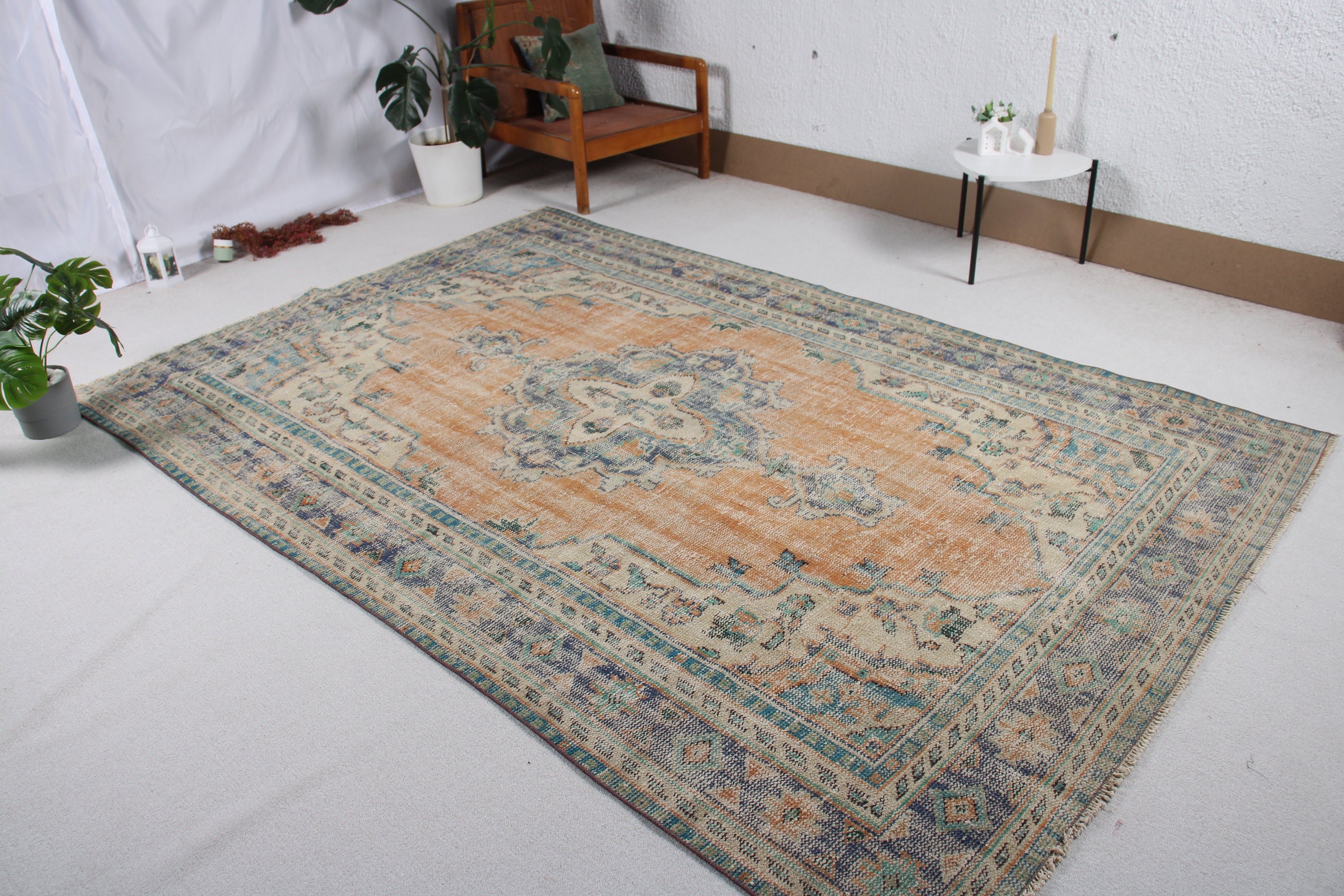 Large Boho Rugs, Vintage Rugs, Boho Rug, Modern Rugs, 6.3x9.4 ft Large Rug, Turkish Rugs, Orange Neutral Rug, Large Vintage Rugs