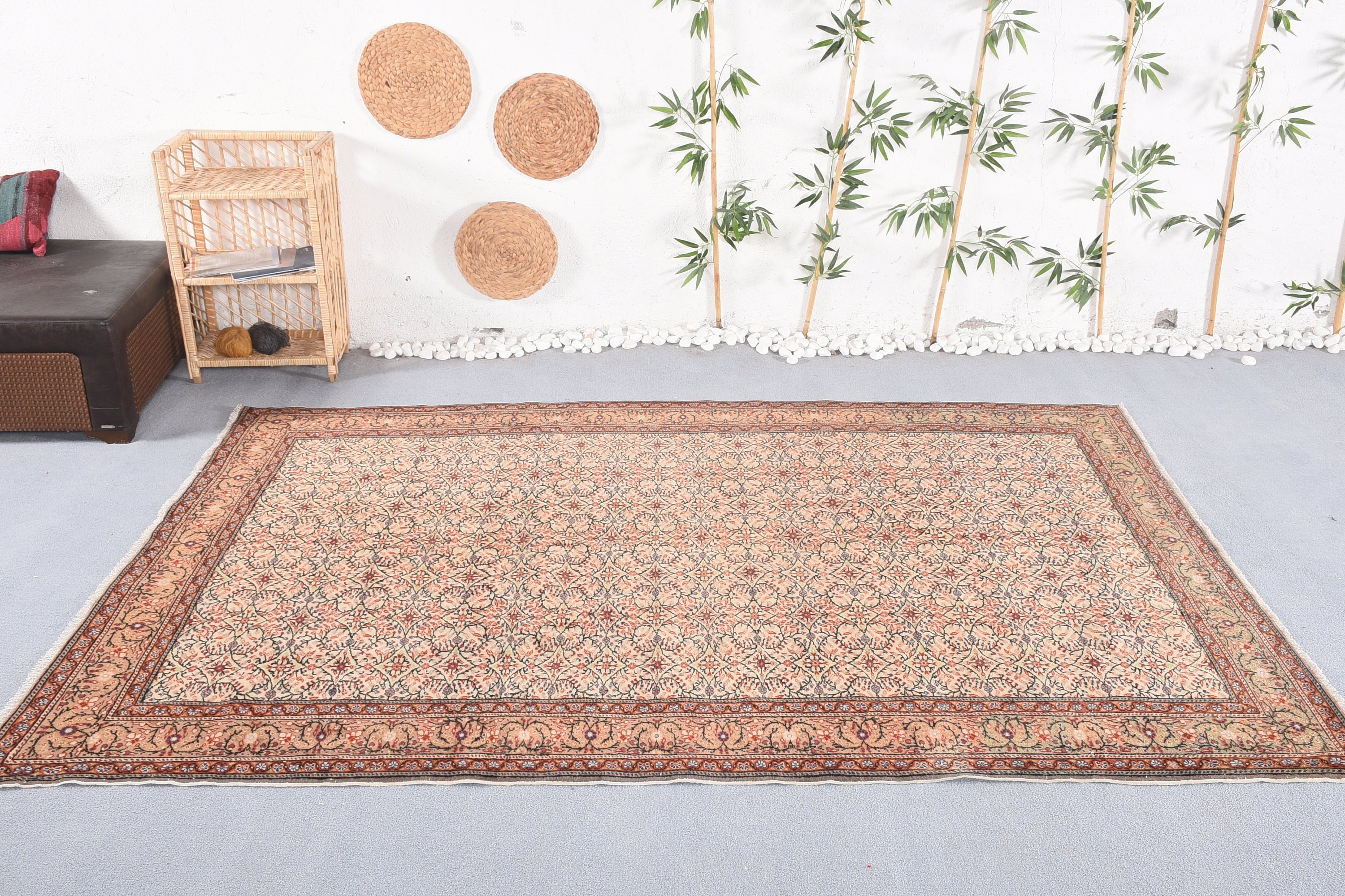 Salon Rug, Turkish Rug, Moroccan Rug, Vintage Rug, Orange Home Decor Rugs, Eclectic Rug, Bedroom Rug, 6.4x9.4 ft Large Rugs