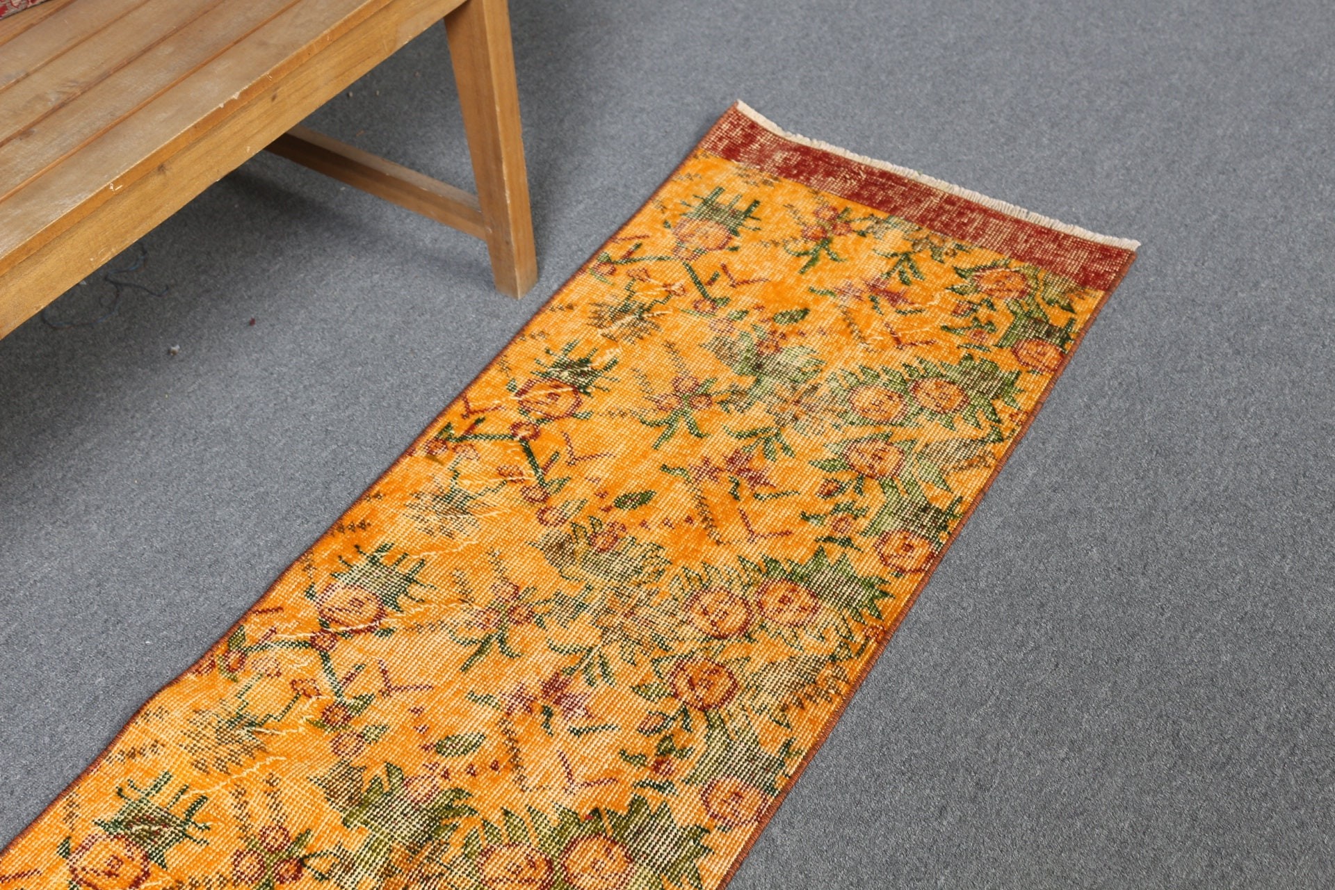 Antique Rug, Oushak Rug, Turkish Rug, Art Rugs, Orange Home Decor Rugs, Corridor Rugs, Rugs for Runner, 1.7x6.3 ft Runner Rug, Vintage Rug