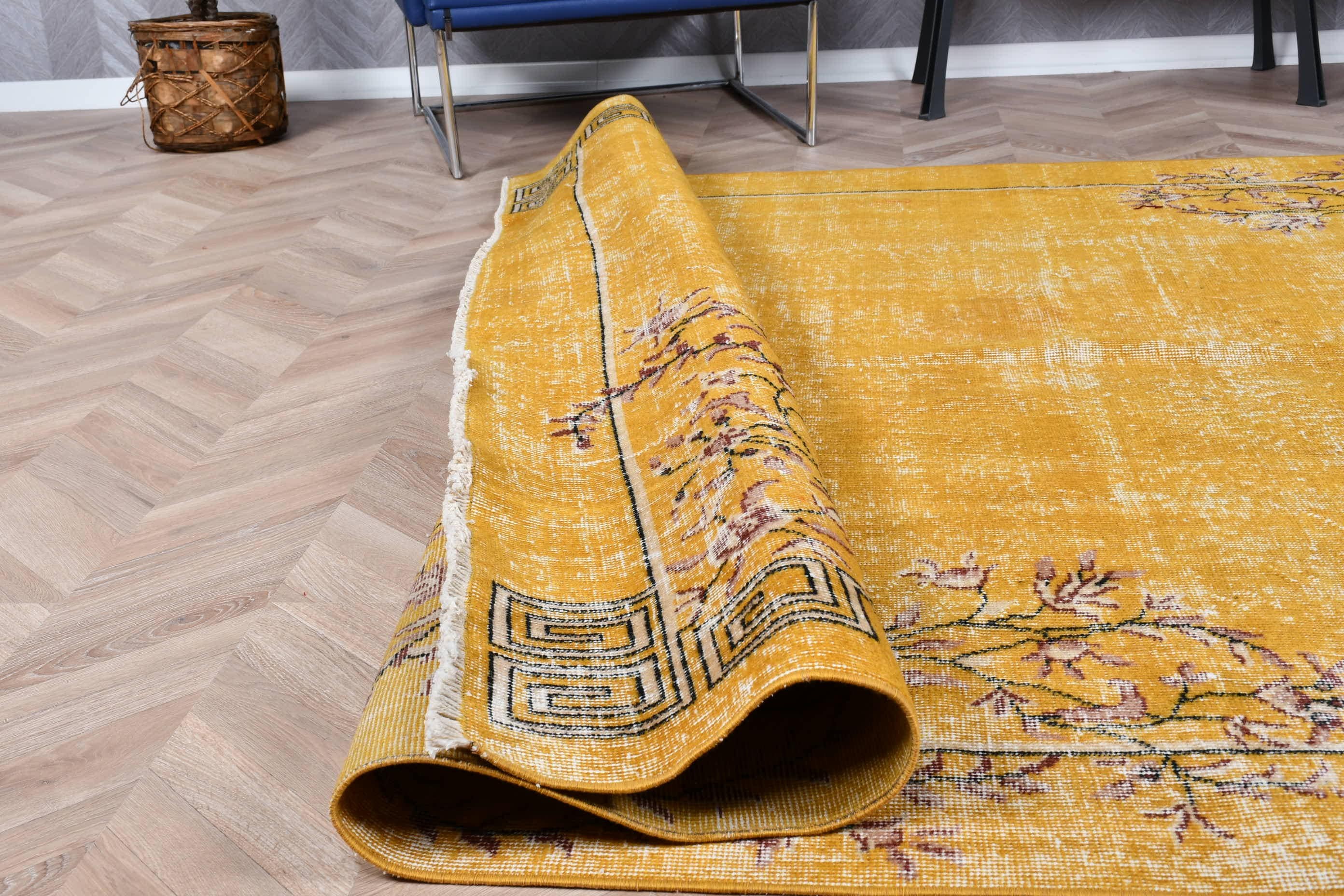 Dining Room Rug, Yellow Oriental Rug, Natural Rug, Turkish Rugs, Oushak Rugs, 6.8x10.1 ft Large Rug, Bedroom Rug, Floor Rug, Vintage Rug