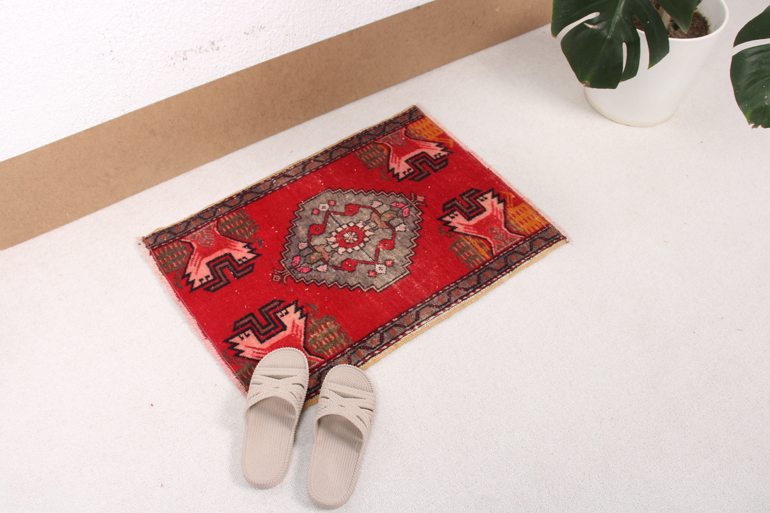 Nursery Rug, Handmade Rug, 1.7x2.3 ft Small Rugs, Door Mat Rugs, Antique Rugs, Turkish Rugs, Floor Rug, Vintage Rugs, Red Flatweave Rug